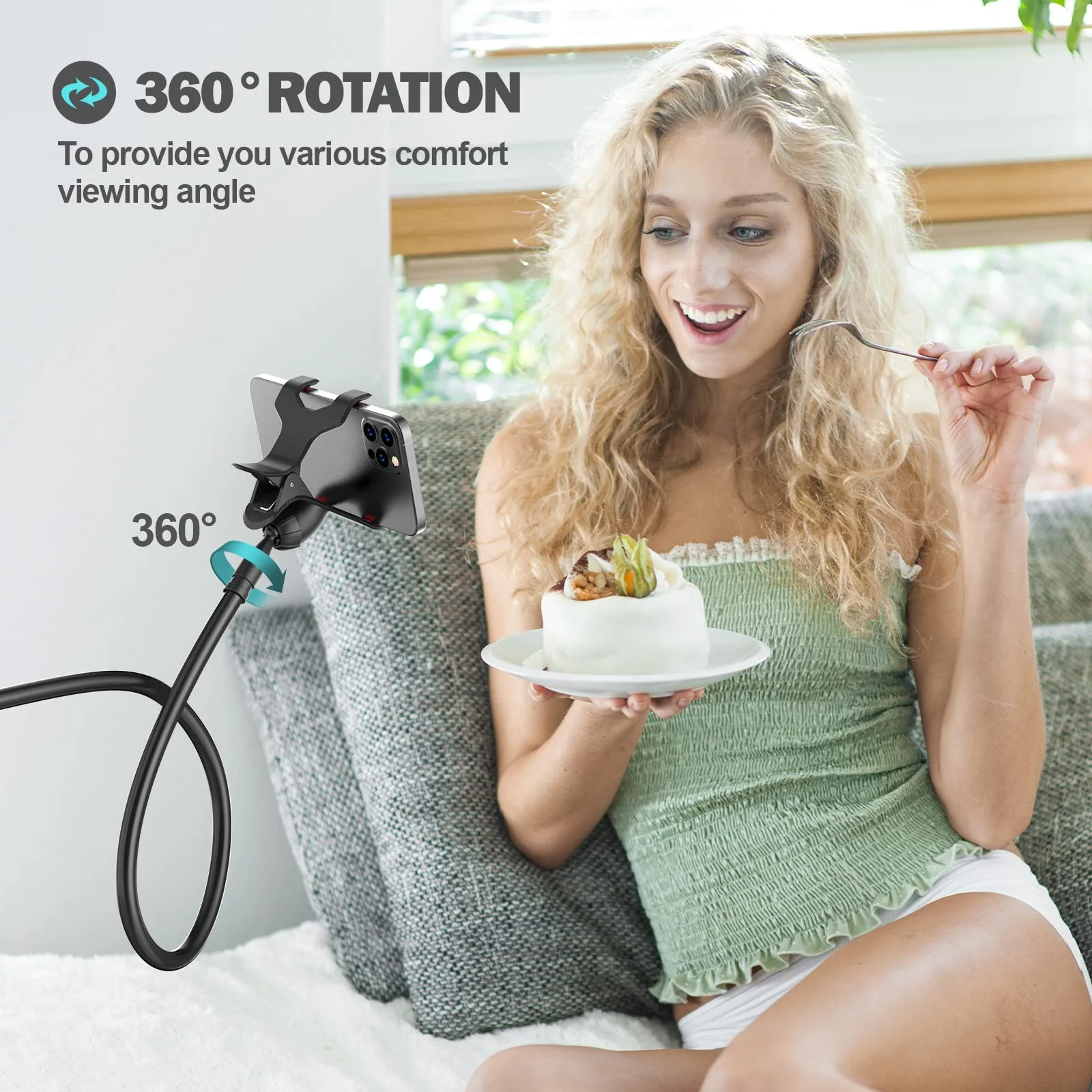 Gooseneck Phone Holder for Bed, Flexible Lazy Arm Cell Phone Holder 360 Adjustable Clamp Bracket Mount Desk for iPhone 14 Pro Max Plus 13 12 Pro Max Mini 11 Pro Xs XR X 8 Samsung S22 S21 Phones Black - Image 3