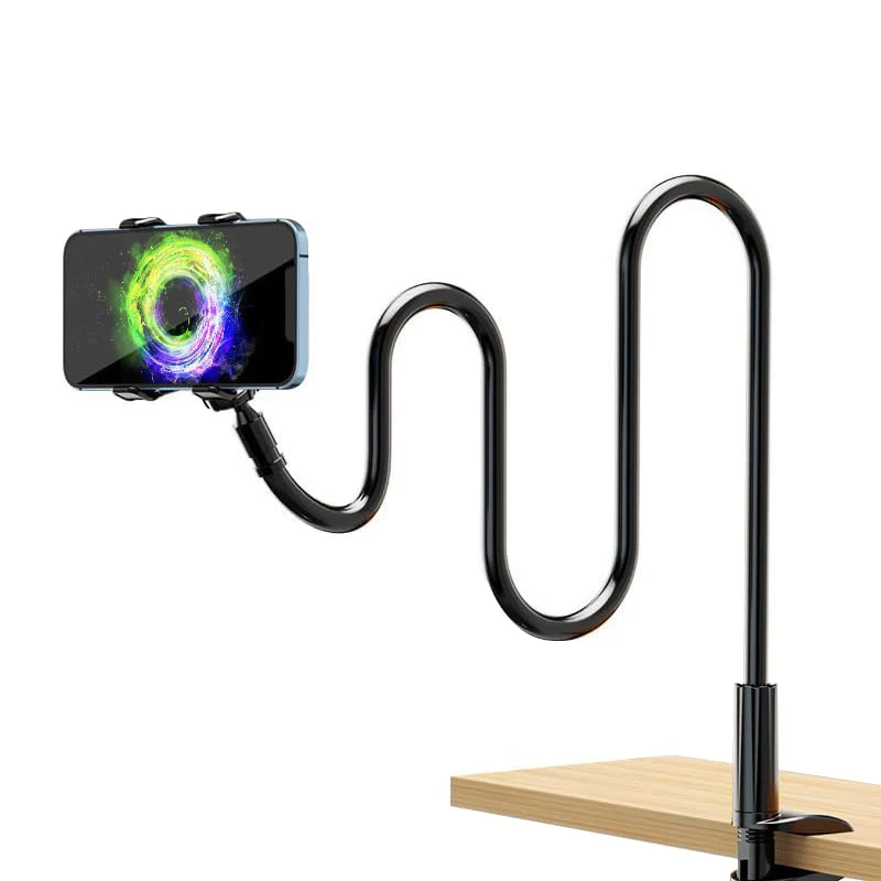 Gooseneck Phone Holder for Bed or Desk: Gooseneck Cell Phone Stand with 43.3 Inches Flexible Long Arm & Clamp | Headboard Phone Mount with Clip Fit for iPhone or Mobile Phone (Black) Black