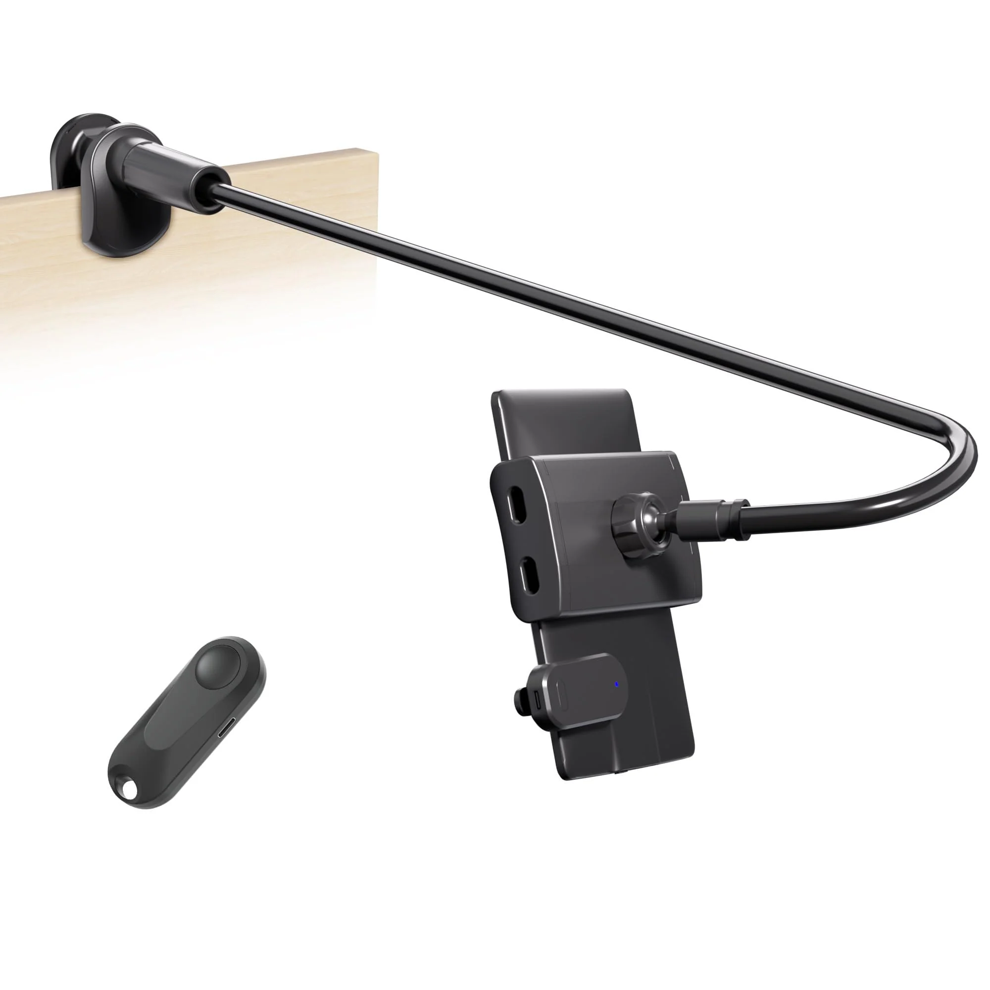 Gooseneck Tablet Holder for Kindle Reading in Bed with Page Turner Remote, Hands Free Desk Bedside Lazy Arm Stand for Kindle Accessories, Gifts for Readers Glossy Black