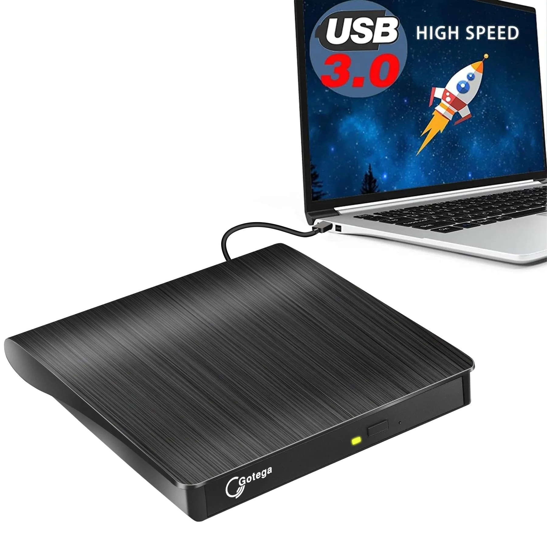 Gotega External DVD Drive, USB 3.0 Portable +/-RW, DVD Player for CD ROM Burner Compatible with Laptop Desktop PC Windows Linux OS Apple Mac Black Small