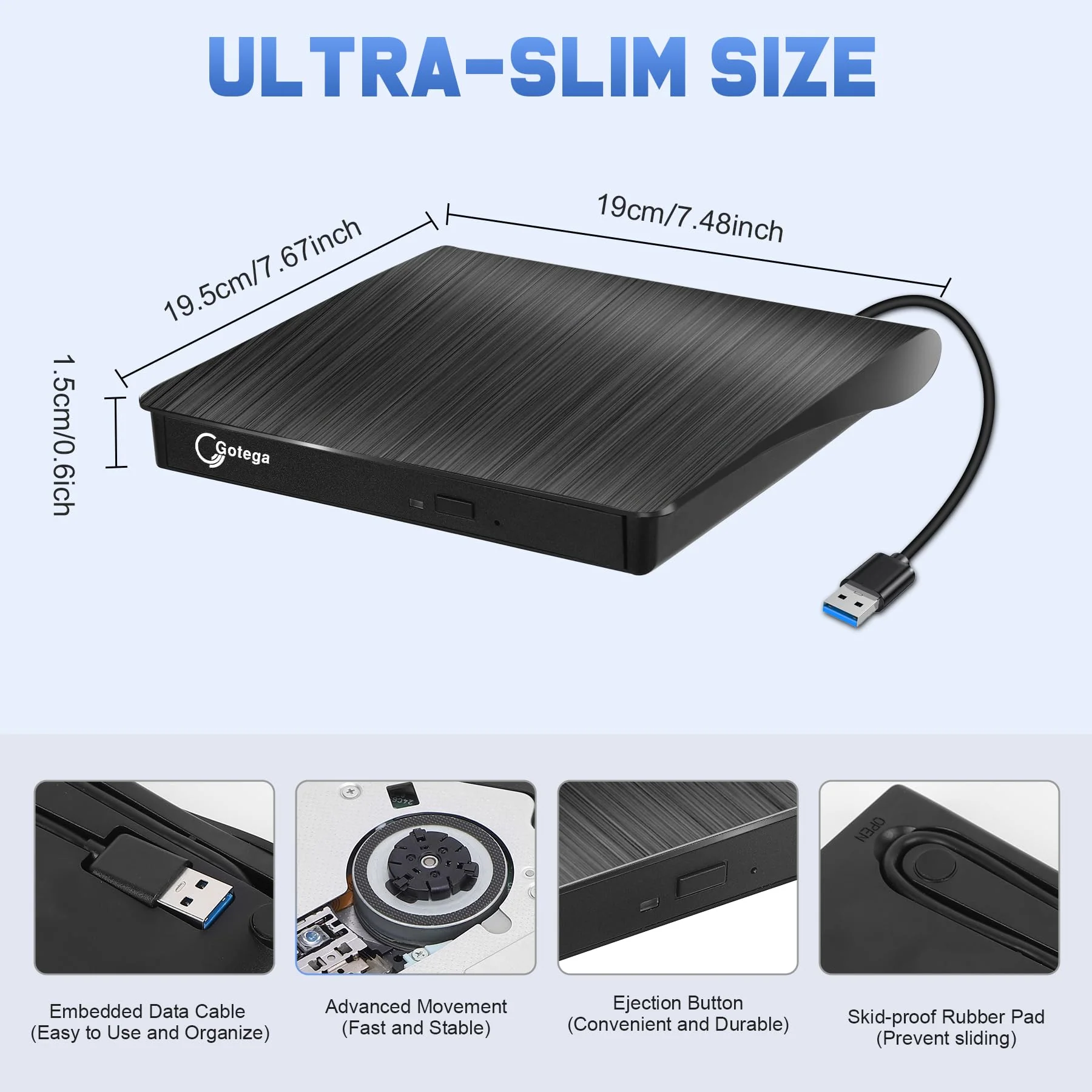 Gotega External DVD Drive, USB 3.0 Portable +/-RW, DVD Player for CD ROM Burner Compatible with Laptop Desktop PC Windows Linux OS Apple Mac Black Small - Image 5