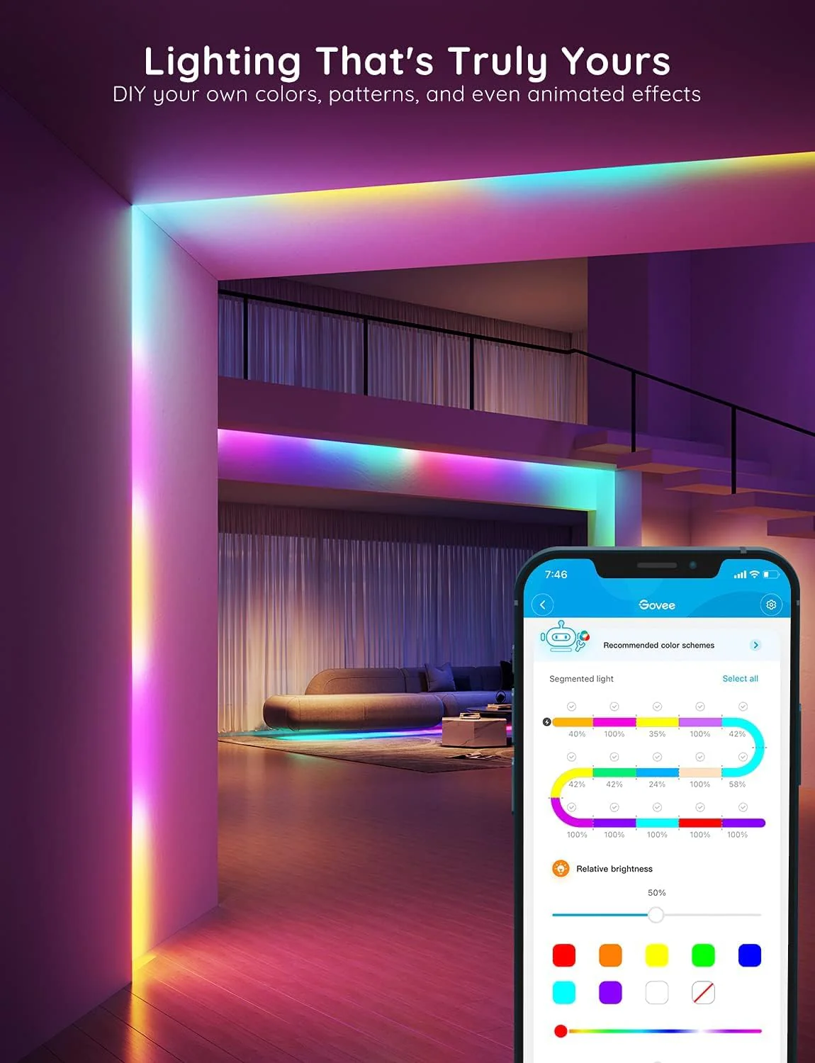 Govee RGBIC Alexa LED Strip Light 16.4ft, Smart WiFi LED Lights Work with Alexa and Google Assistant, Segmented DIY, Music Sync, Color Changing LED Strip Lights for Room, Bedroom, Holiday - Image 2