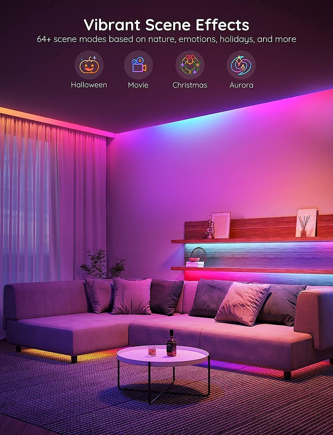 Govee RGBIC Alexa LED Strip Light 16.4ft, Smart WiFi LED Lights Work with Alexa and Google Assistant, Segmented DIY, Music Sync, Color Changing LED Strip Lights for Room, Bedroom, Holiday - Image 4
