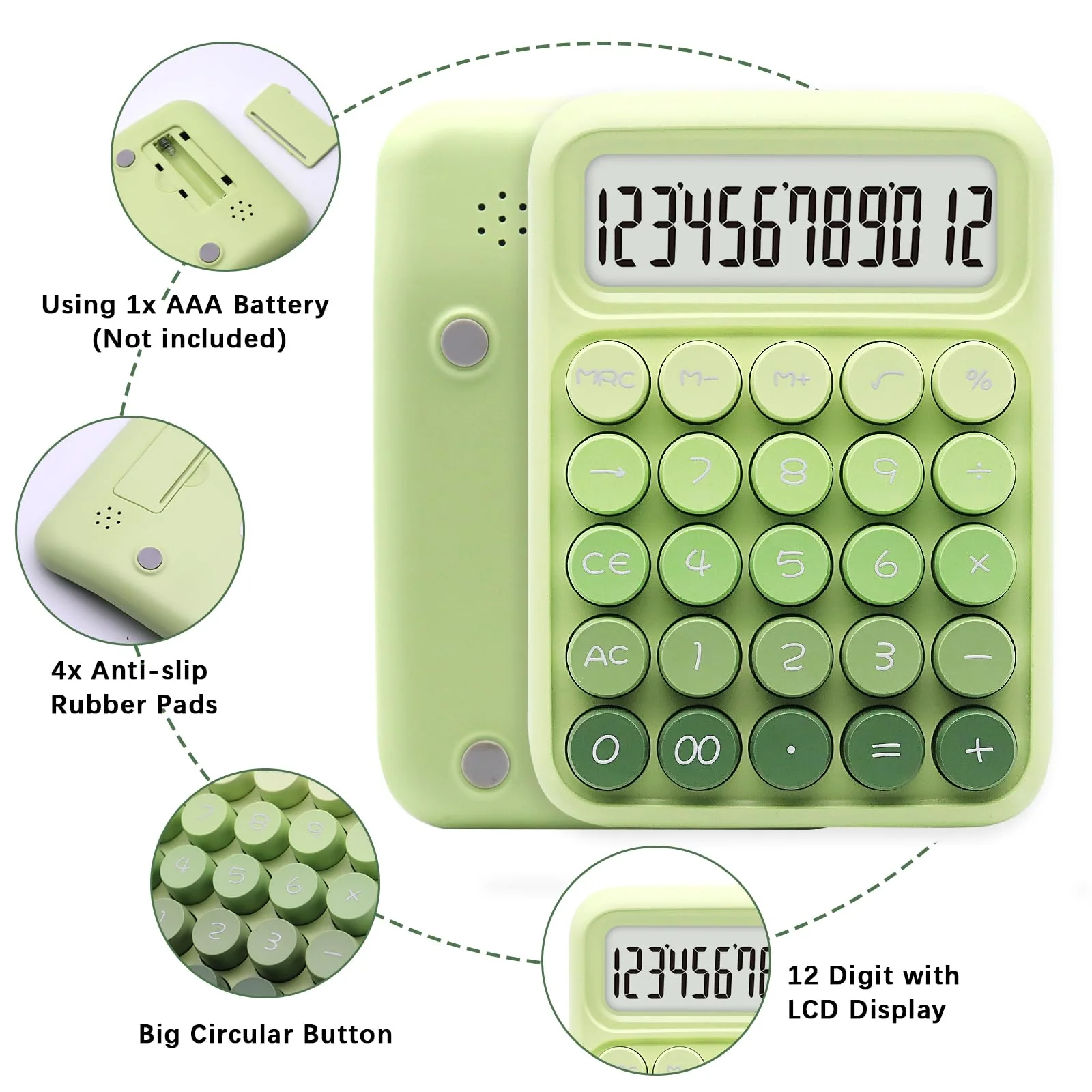 Green Calculator, UPIHO Standard Calculator,Gradient Green Calculator with 12 Digit Display and Big Buttons,Green Office Supplies and Desk Accessories,Cute Calculator for Office,School Gradient Green - Image 3