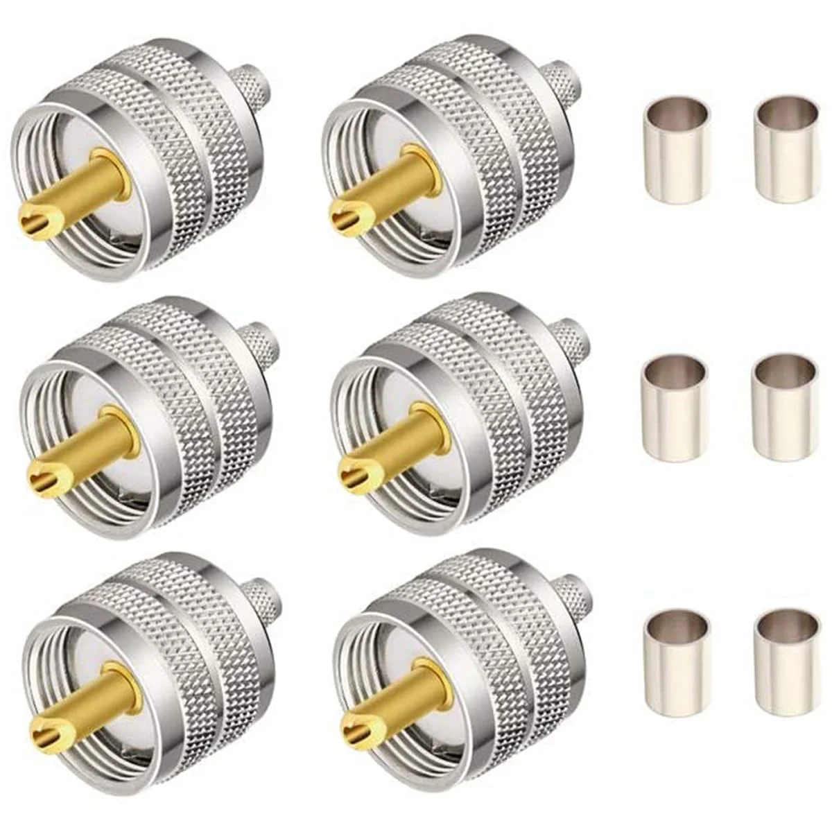 Greluma 6 x UHF PL-259 Male Crimp Coaxial Adapter RF Connector for RG58 / U LMR195 Coaxial Cable Compatible with Amateur Radio