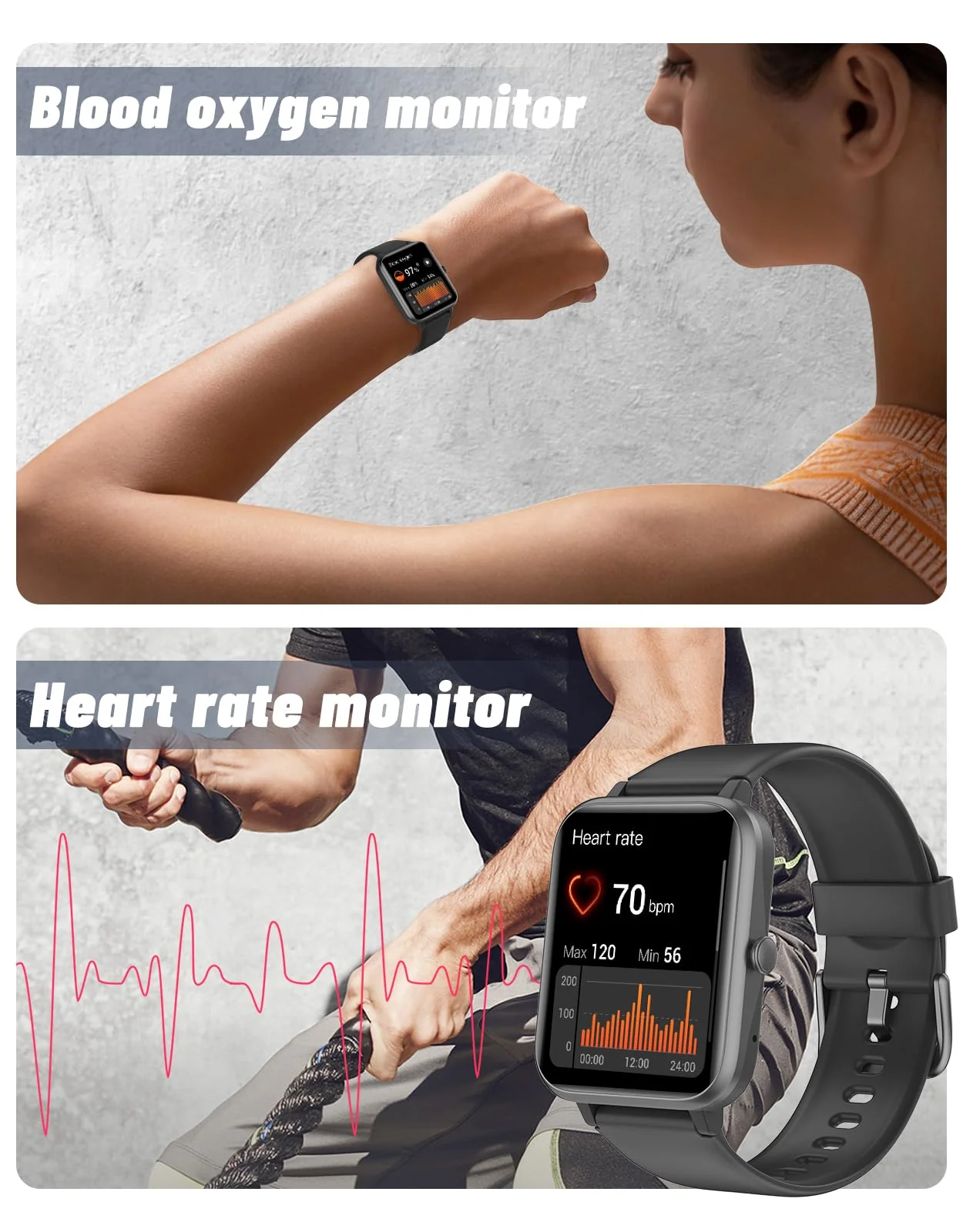 GRV Smart Watch for iOS and Android Phones (Answer/Make Calls), Watches for Men Women IP68 Waterproof Smartwatch Fitness Tracker Watch with Heart Rate/Sleep Monitor Steps Calories Counter (Black) Black - Image 4