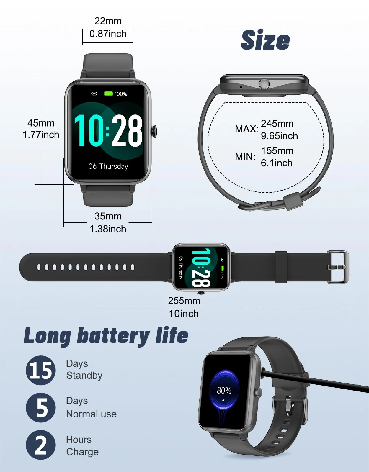 GRV Smart Watch for iOS and Android Phones (Answer/Make Calls), Watches for Men Women IP68 Waterproof Smartwatch Fitness Tracker Watch with Heart Rate/Sleep Monitor Steps Calories Counter (Black) Black - Image 7