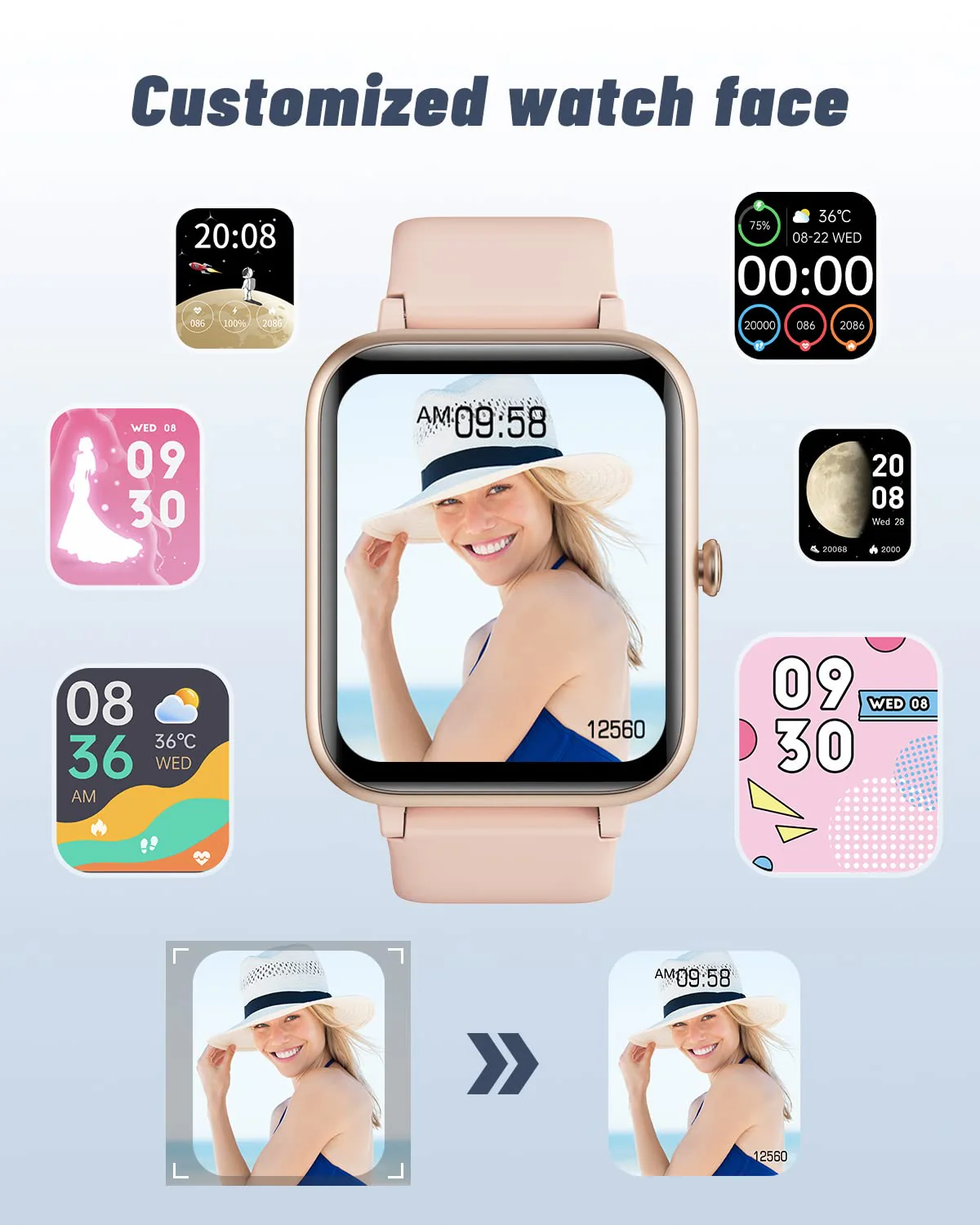 GRV Smart Watch for iOS and Android Phones (Answer/Make Calls), Watches for Women IP68 Waterproof Smartwatch Fitness Tracker Watch with Heart Rate/Sleep Monitor Steps Calories Counter (Pink) Baby Pink - Image 2