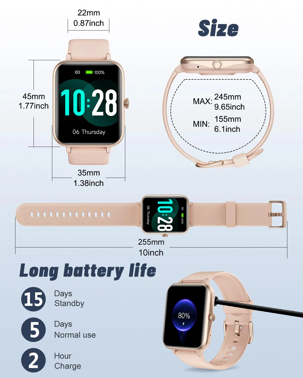 GRV Smart Watch for iOS and Android Phones (Answer/Make Calls), Watches for Women IP68 Waterproof Smartwatch Fitness Tracker Watch with Heart Rate/Sleep Monitor Steps Calories Counter (Pink) Baby Pink - Image 8
