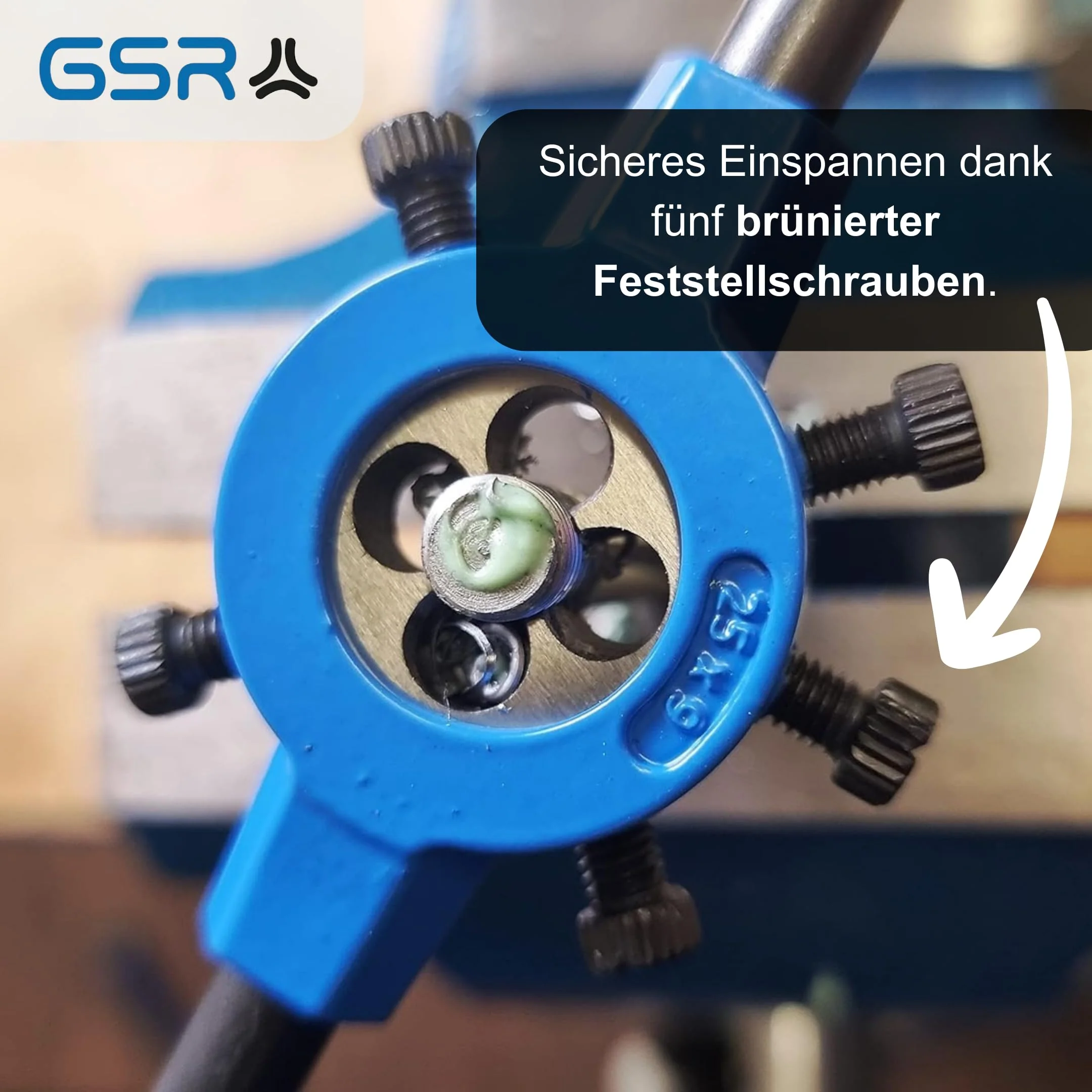 GSR Professional die set, 8 pieces, M3-M12, HSS-G thread cutter for external thread, diameter 25 x 9 mm, with die holder, in metal case, for steel, metal, craft and industry - Image 4