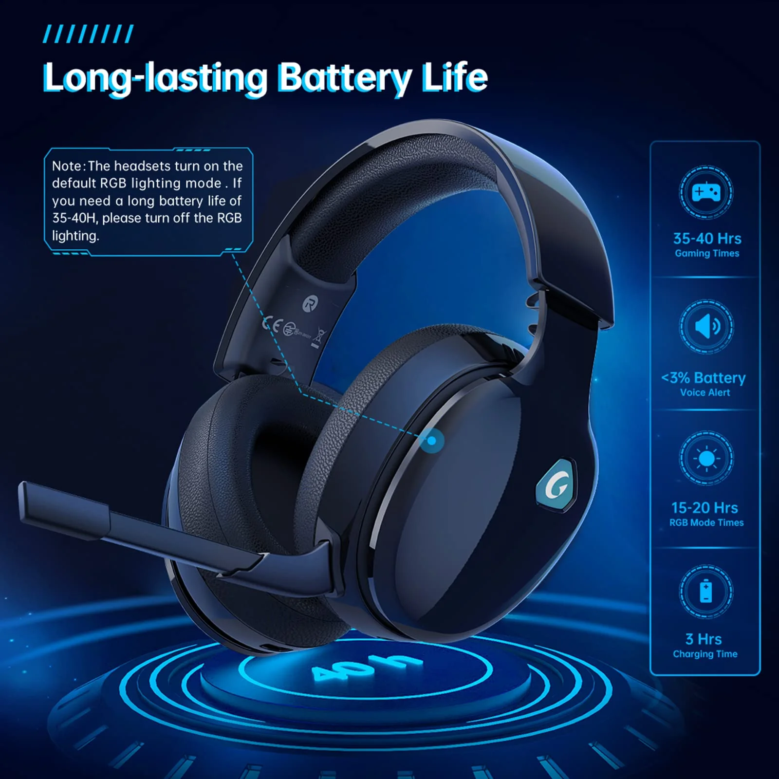 Gtheos 2.4GHz Wireless Gaming Headset for PC, PS4, PS5, Mac, Nintendo Switch, Bluetooth 5.2 Gaming Headphones with Noise Canceling Microphone, Stereo Sound, ONLY 3.5mm Wired Mode for Xbox Series-Black Black - Image 6