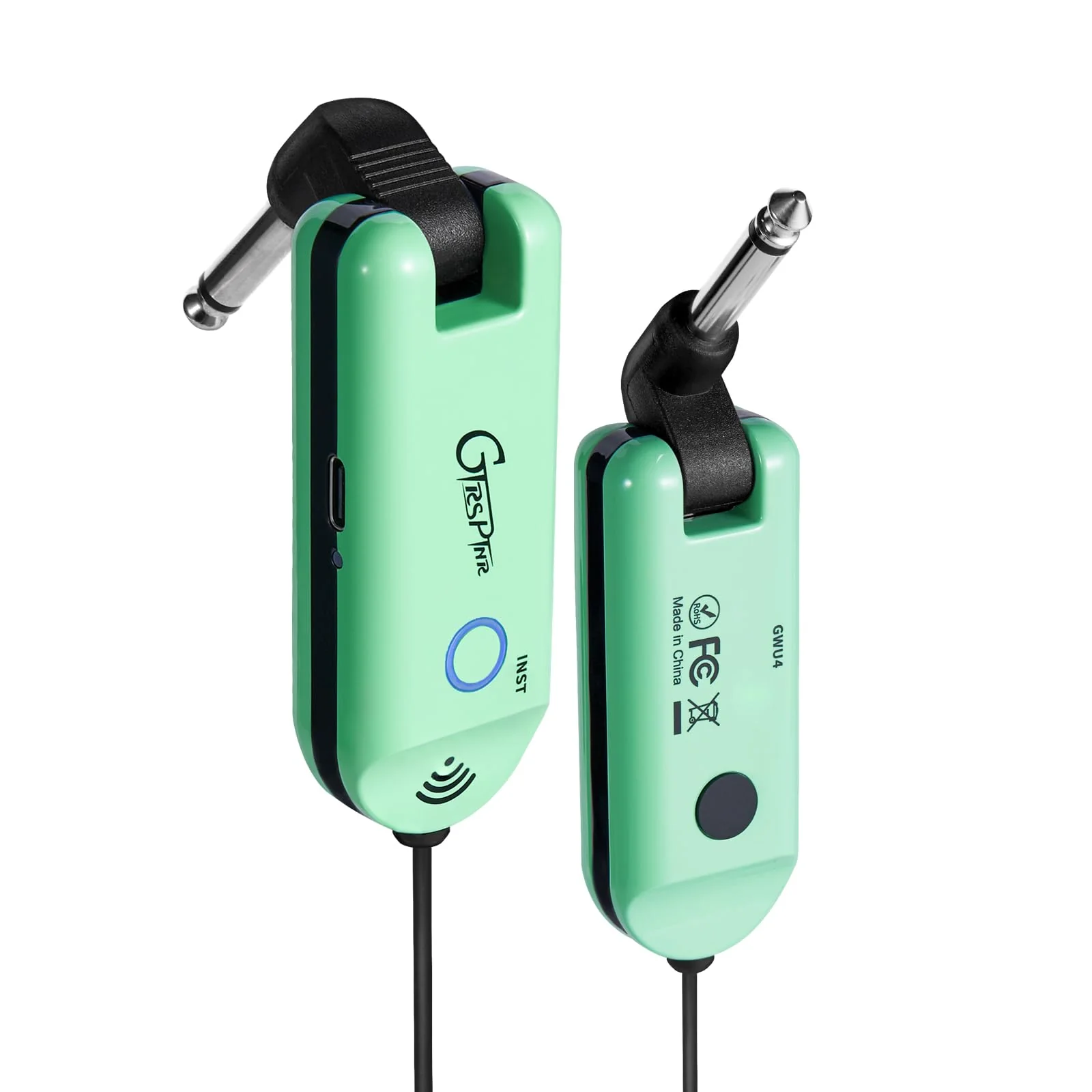 GTRS GWU4 UHF Wireless Guitar System Transmitter and Receiver 4 Signal Channels Rechargeable, Auto Match, Low Latency, 100 Feet Range, Stable Connection for Electric Guitars Bass and More (Green) GREEN