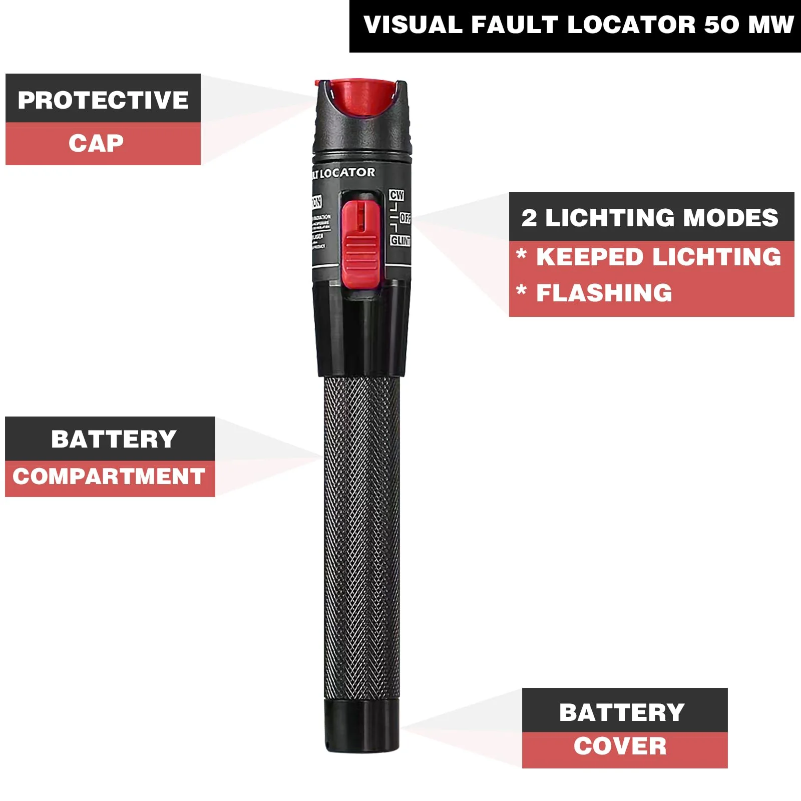 Guakiili 50mW Visual Troubleshooter with FC/APC Male to LC/APC Adapter, VFL Tester Kit 50km Range, Fiber Optic Cable Tester with FC to LC-SM9/125 Adapter - Image 5
