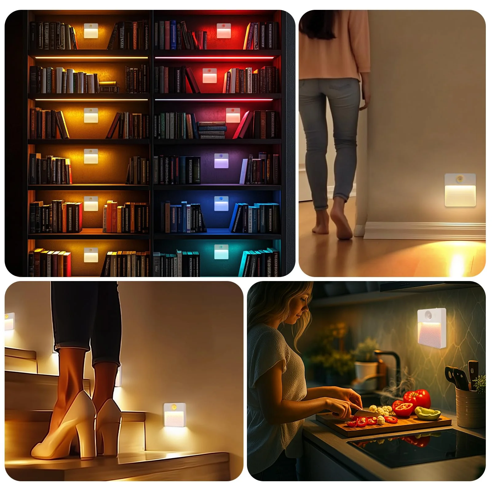 Guankai 8 Pack Rechargeable Motion Sensor Stair Light for Indoor, RGBW Battery Operated Closet Lights, Stick On Night Lamp, Motion Activated Magnetic Lighting Lamps for Step,Cabinet,Hallway,Bathroom White - Image 7