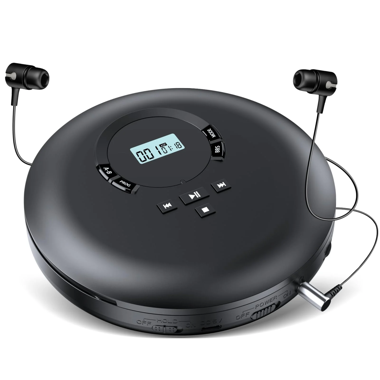 Gueray CD Player Portable CD Discman Portable CD Player for Car with Anti-Skip Shockproof Personal CD Player with Headphones LCD Display Support PROG Memory Function Repeat Playback BASS Effet Black