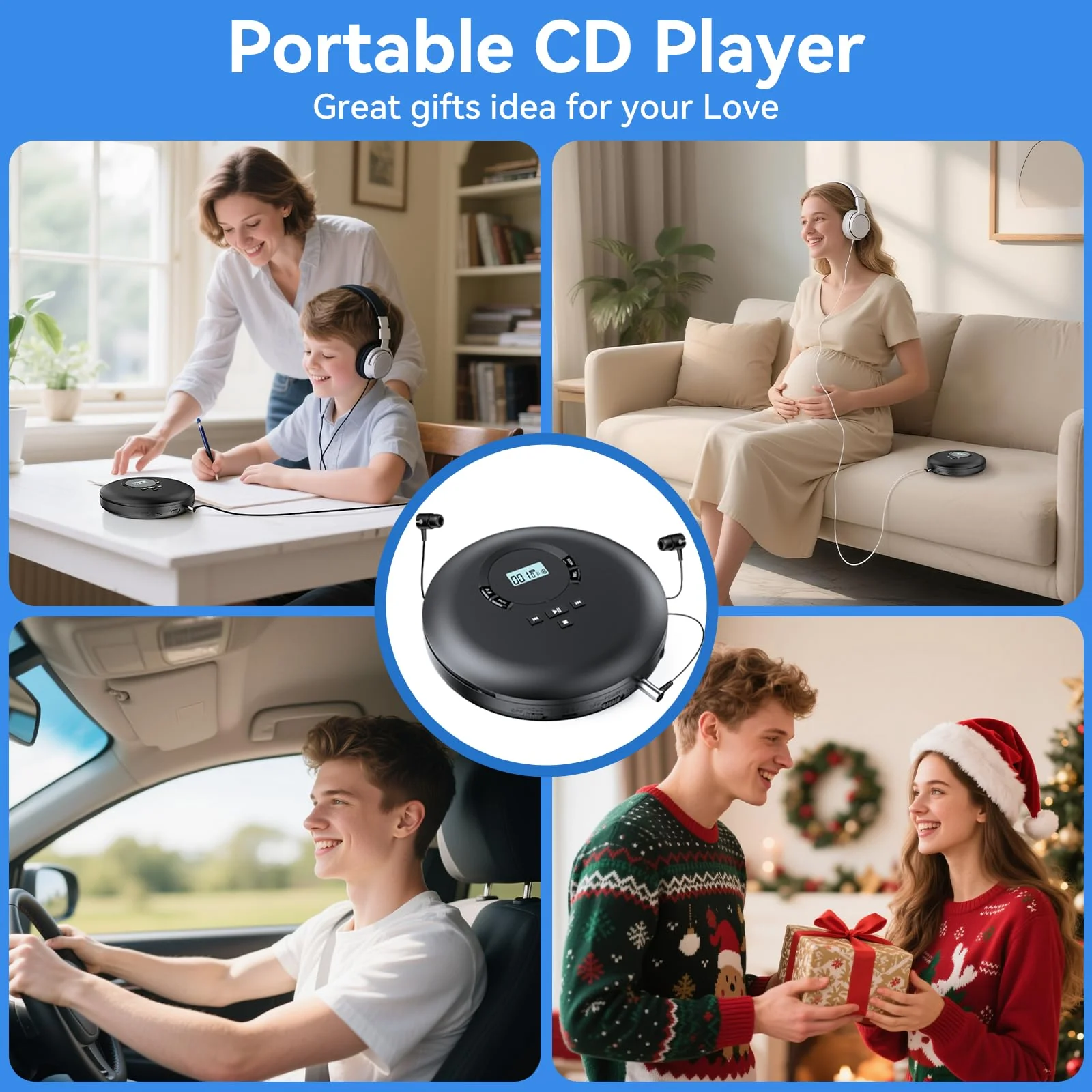Gueray CD Player Portable CD Discman Portable CD Player for Car with Anti-Skip Shockproof Personal CD Player with Headphones LCD Display Support PROG Memory Function Repeat Playback BASS Effet Black - Image 8