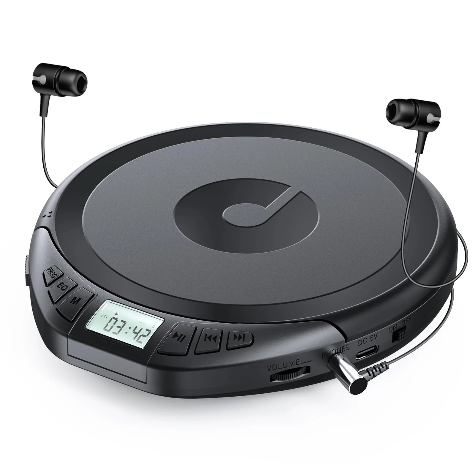 Gueray CD Player Portable CD Walkman: with Earphones Portable CD Player for Car with Anti-Skip Shockproof Personal CD Player with LCD Display Support PROG Memory Function Repeat Playback Sound Black