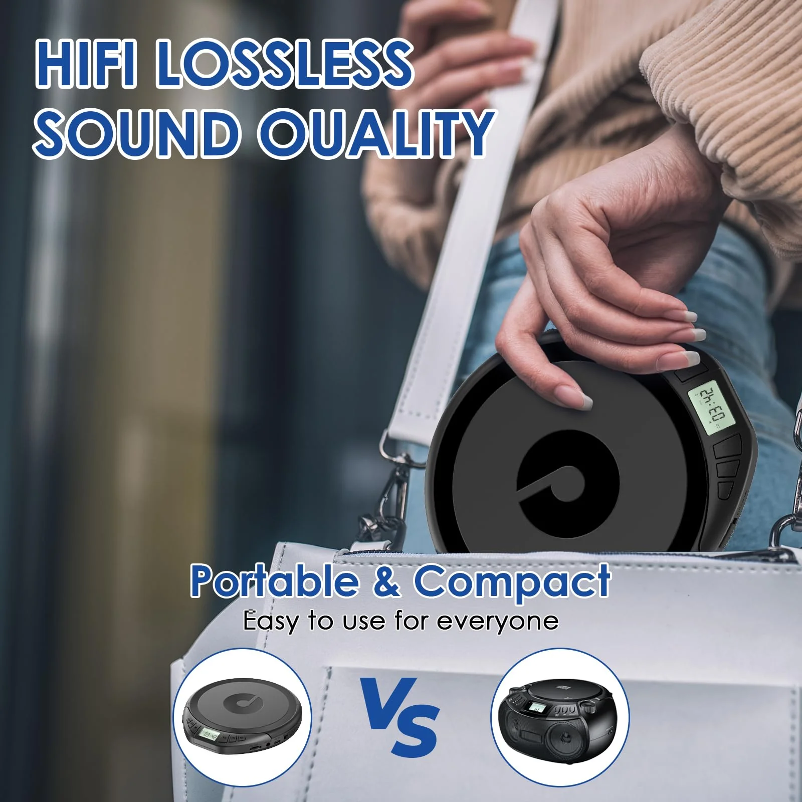 Gueray CD Player Portable CD Walkman: with Earphones Portable CD Player for Car with Anti-Skip Shockproof Personal CD Player with LCD Display Support PROG Memory Function Repeat Playback Sound Black - Image 6