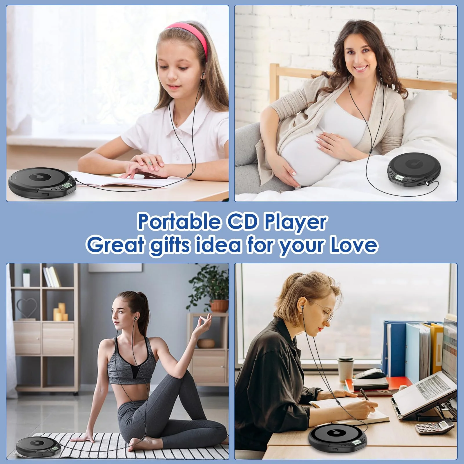 Gueray CD Player Portable CD Walkman: with Earphones Portable CD Player for Car with Anti-Skip Shockproof Personal CD Player with LCD Display Support PROG Memory Function Repeat Playback Sound Black - Image 7