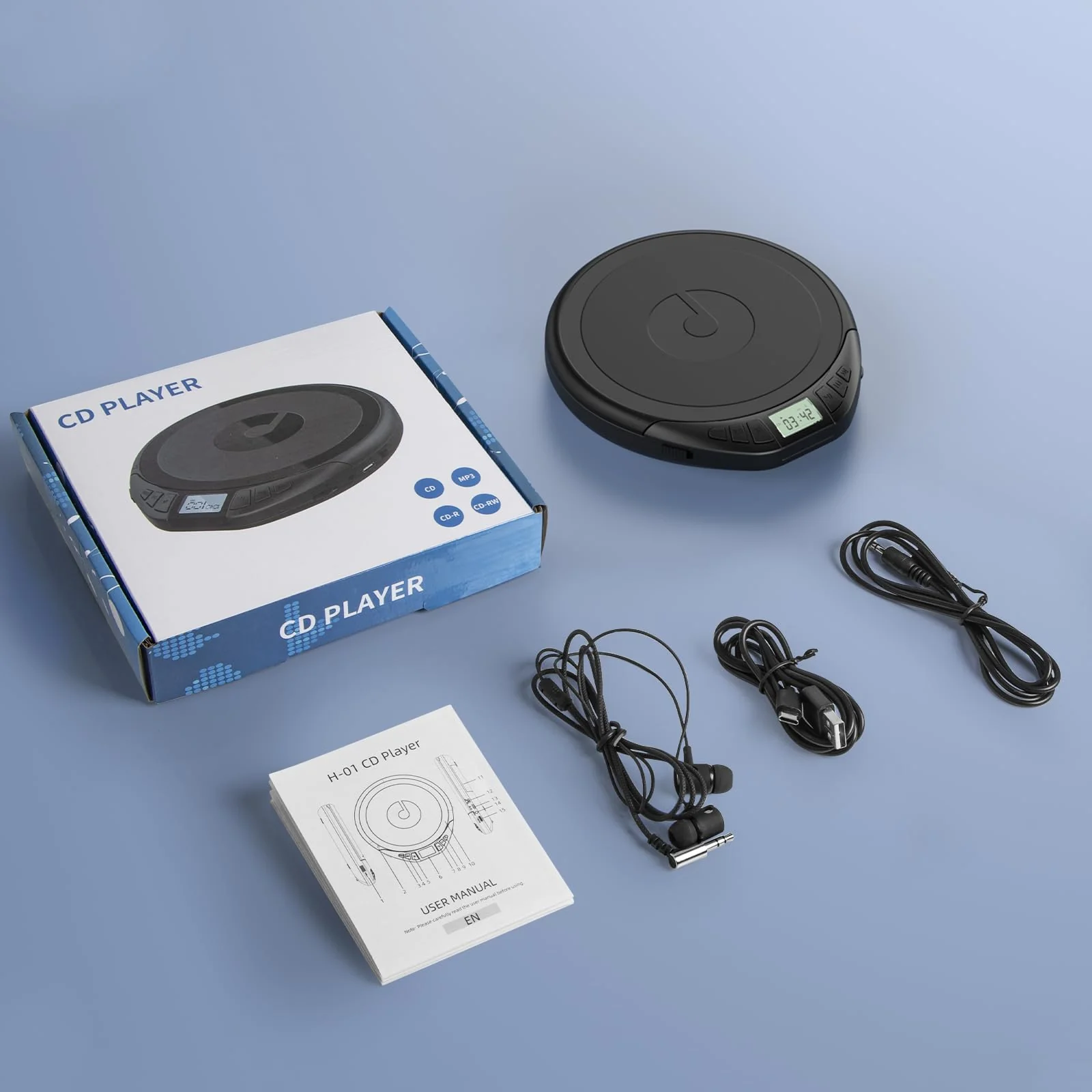 Gueray CD Player Portable CD Walkman: with Earphones Portable CD Player for Car with Anti-Skip Shockproof Personal CD Player with LCD Display Support PROG Memory Function Repeat Playback Sound Black - Image 9