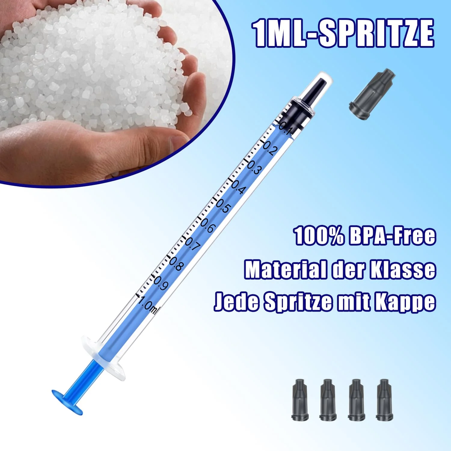 Gufastoe Pack of 100 1 ml Syringe with Protective Caps for Industrial or Animal Feed (Blue) 100 Stück Blau Spritze 1ml - Image 4