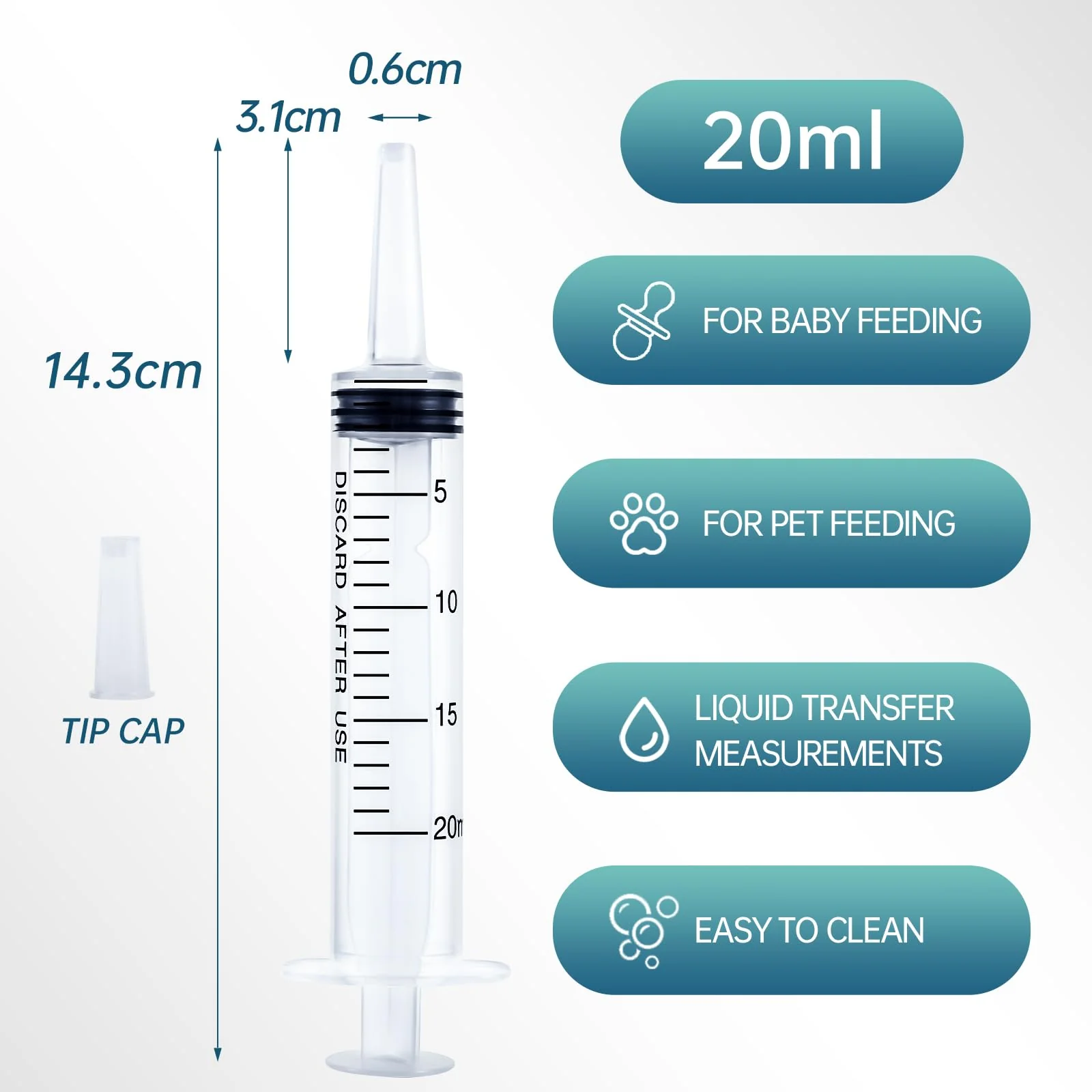 Gufastoe Pack of 30 20 ml Syringes with Protective Caps for Small Pet Feeding Industrial Precision Application Pack of 30 - 20 ml - Image 3