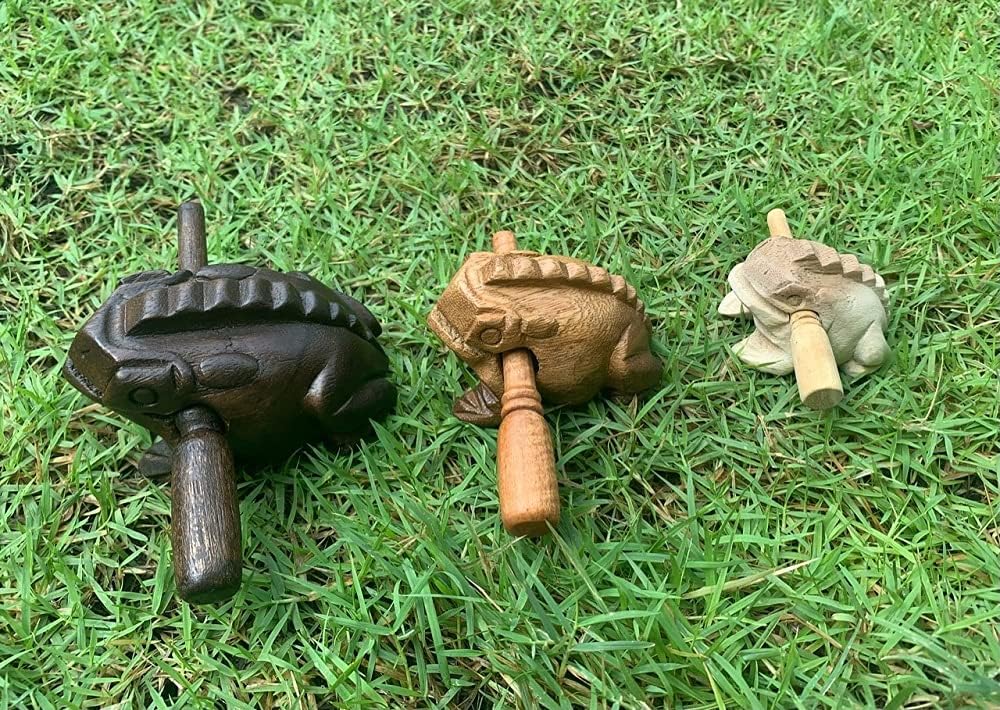 Guiros Percussion Instruments Wooden Frog Musical Instrument Set of 3 Frogs: 4 Inch, 3 Inch, and 2.25-2.75 Inch (Dark Brown/Brown/Natural Colors) Dark Brown/Brown/Natural Colors - Image 2