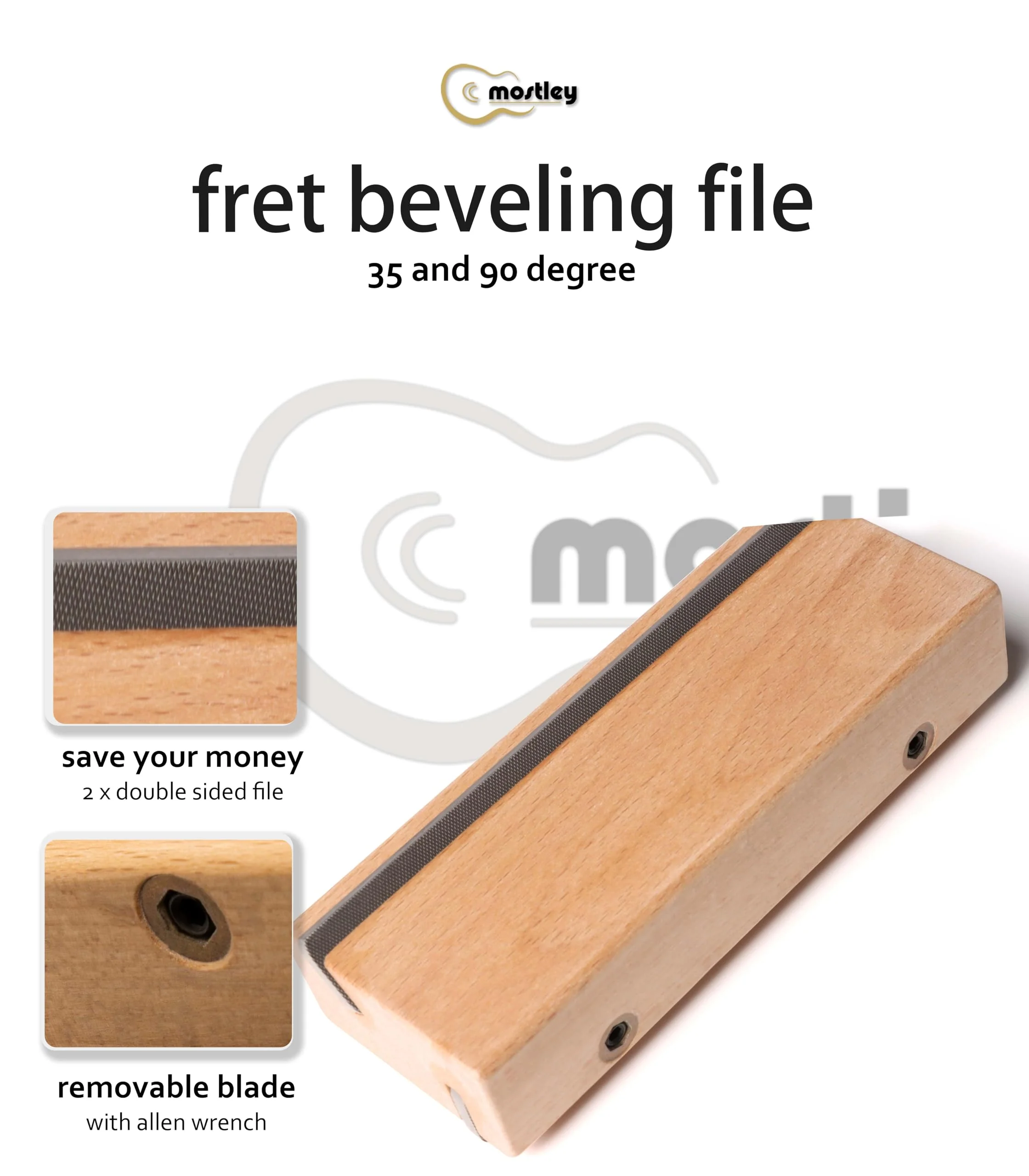 Guitar 𝙁𝙧𝙚𝙩 𝙀𝙣𝙙 𝘽𝙚𝙫𝙚𝙡𝙞𝙣𝙜 𝙁𝙞𝙡𝙚 Angled 35/90 Degree, Removable Frets Edge Dressing File, Luthier Fretting Sprout Beveler Tool, Fret End Trimming File with Solid Wooden Handle - Image 2