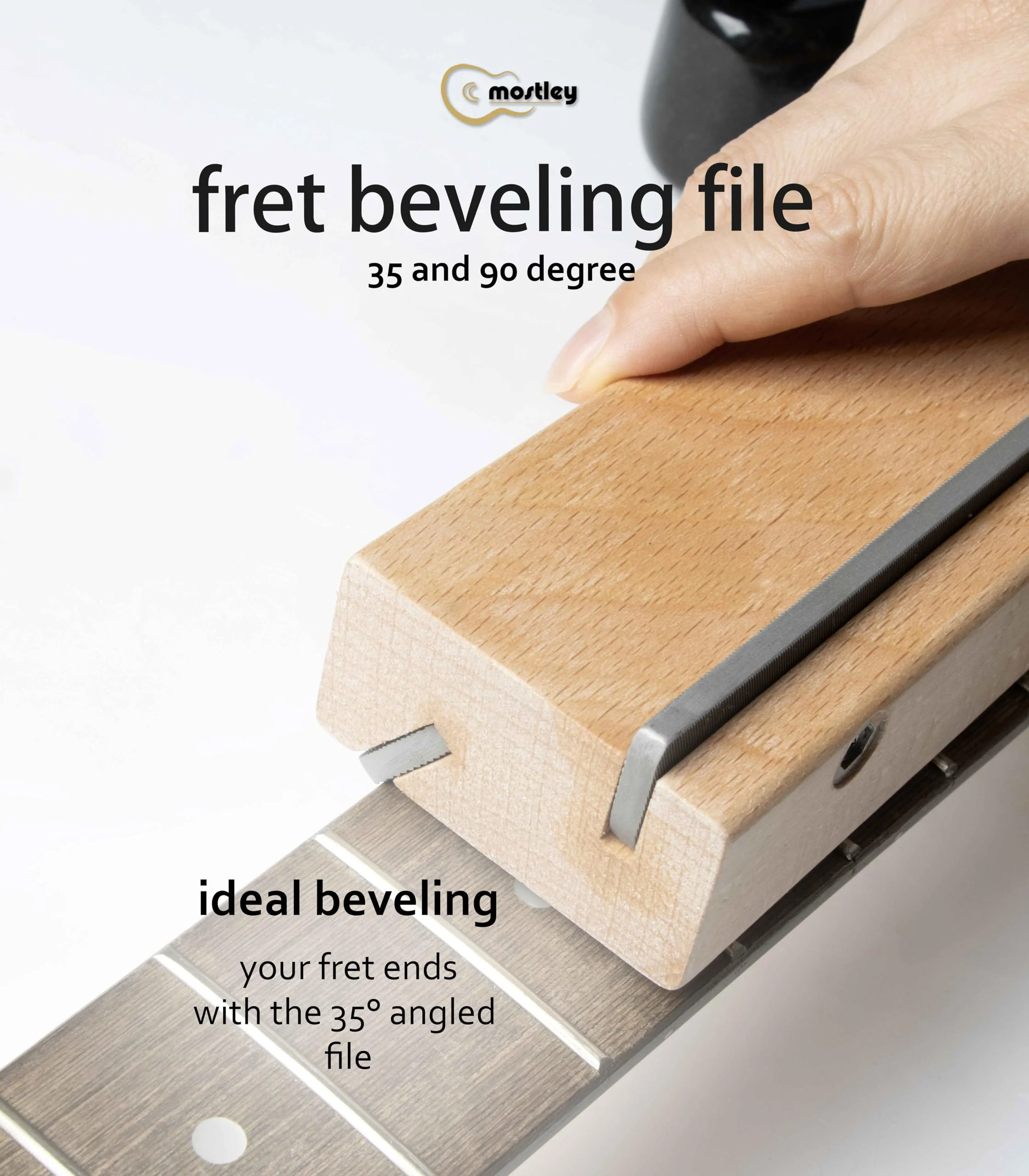 Guitar 𝙁𝙧𝙚𝙩 𝙀𝙣𝙙 𝘽𝙚𝙫𝙚𝙡𝙞𝙣𝙜 𝙁𝙞𝙡𝙚 Angled 35/90 Degree, Removable Frets Edge Dressing File, Luthier Fretting Sprout Beveler Tool, Fret End Trimming File with Solid Wooden Handle - Image 3