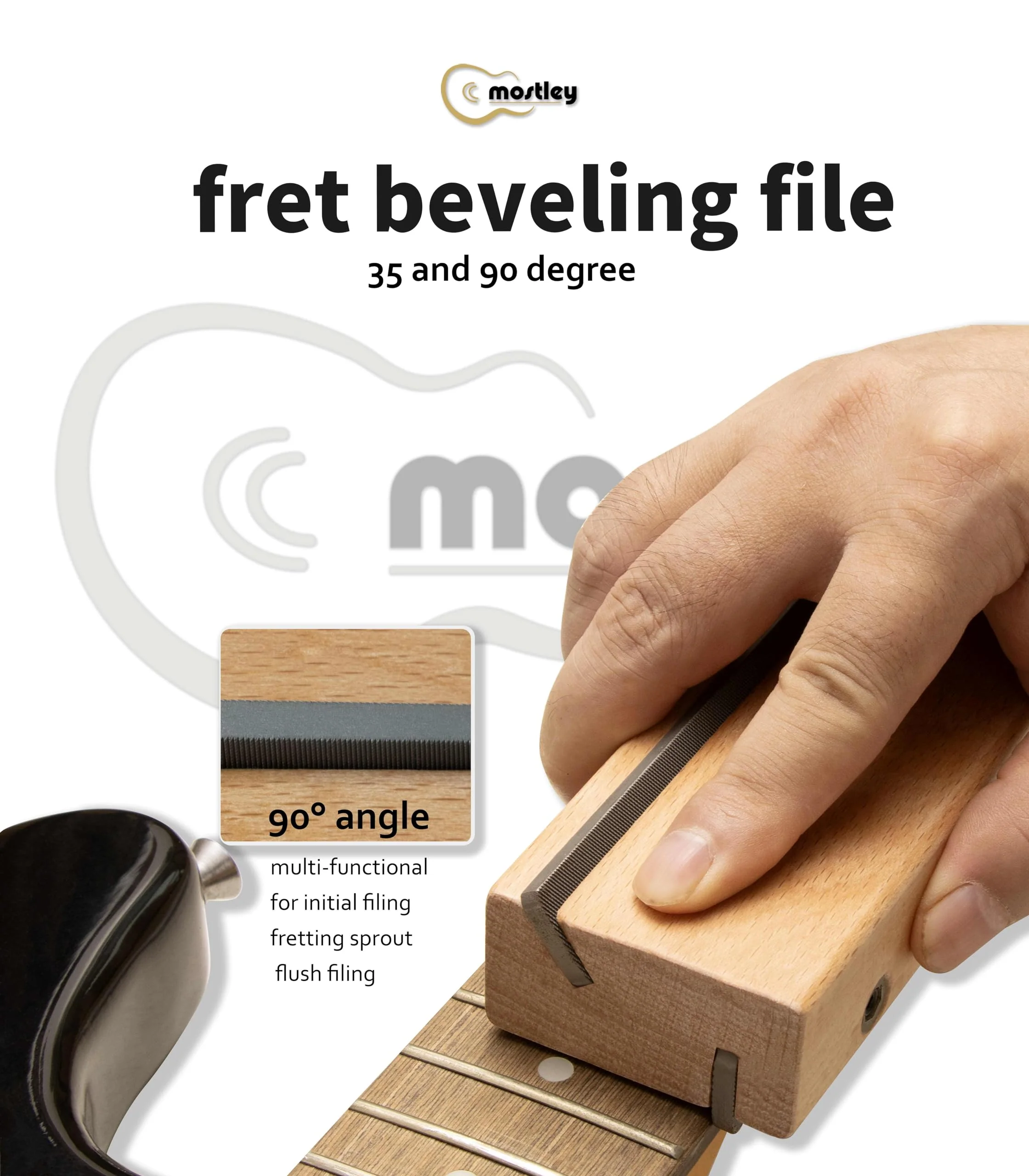 Guitar 𝙁𝙧𝙚𝙩 𝙀𝙣𝙙 𝘽𝙚𝙫𝙚𝙡𝙞𝙣𝙜 𝙁𝙞𝙡𝙚 Angled 35/90 Degree, Removable Frets Edge Dressing File, Luthier Fretting Sprout Beveler Tool, Fret End Trimming File with Solid Wooden Handle - Image 4