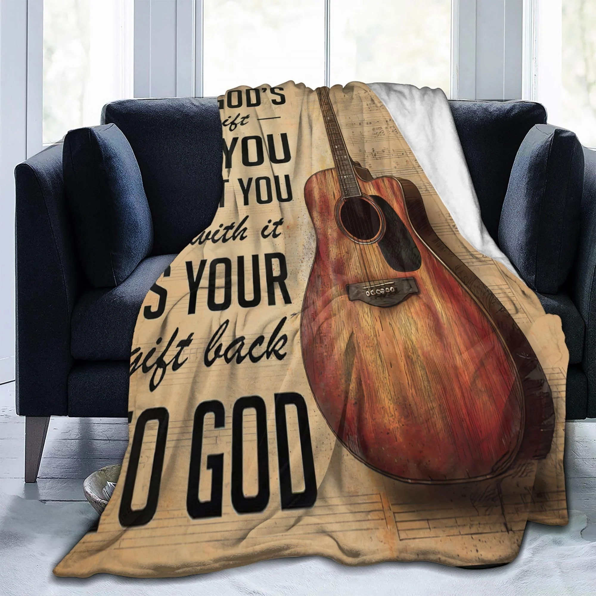 Guitar Blanket Warm Plush Flannel Music Christian Inspirational Scripture Throw Blanket Super Soft Fleece Cozy Fuzzy Guitar Stuffed Blanket Religious Bible Verse Gifts for Kids Teens Adults 40"X50" 40 X50 inch - Image 6