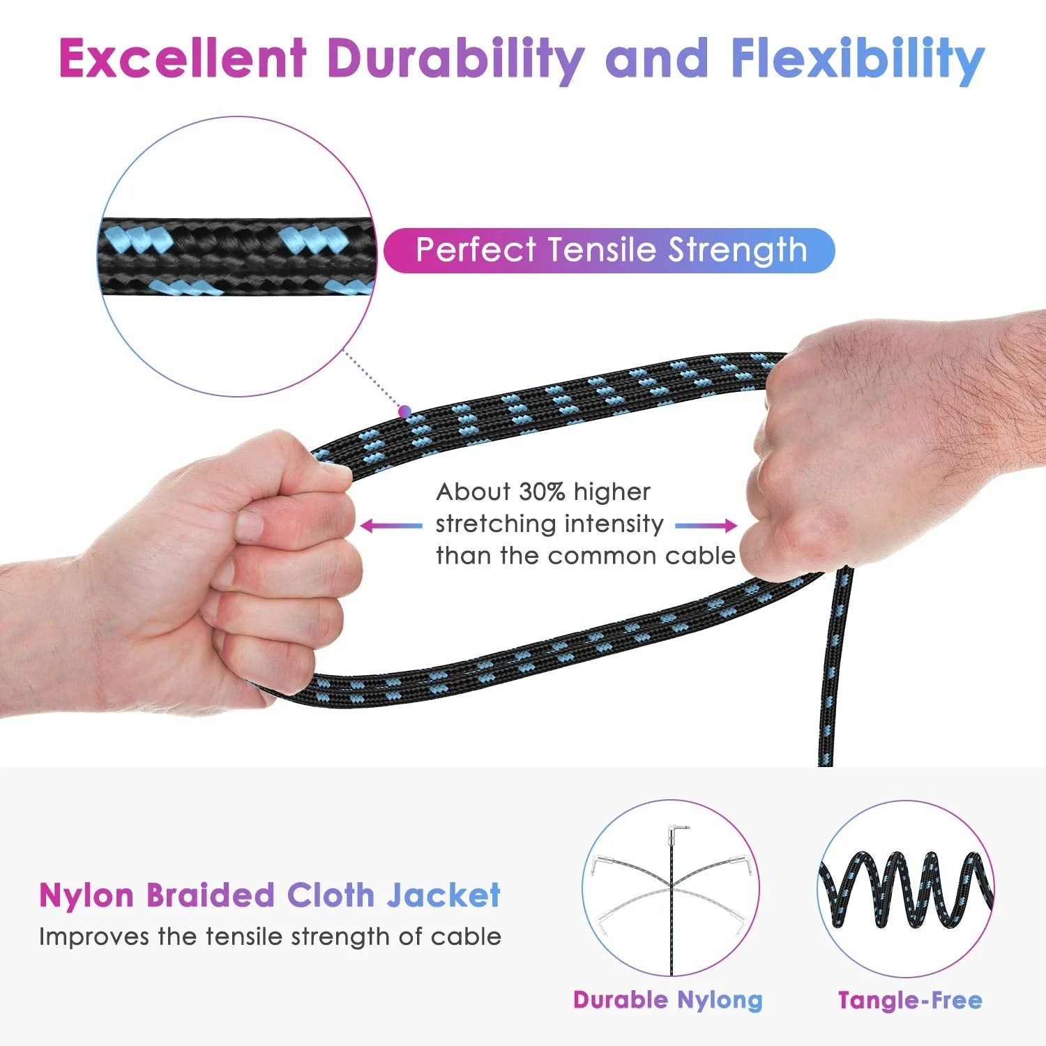 Guitar Cable 10FT Instrument Cable Guitar Cord Electric Guitar Cable Guitar AMP Cord for Bass Guitar Keyboard 1/4 Inch Cable Right Angle Black Blue 1 Pack-Right Angle - Image 5