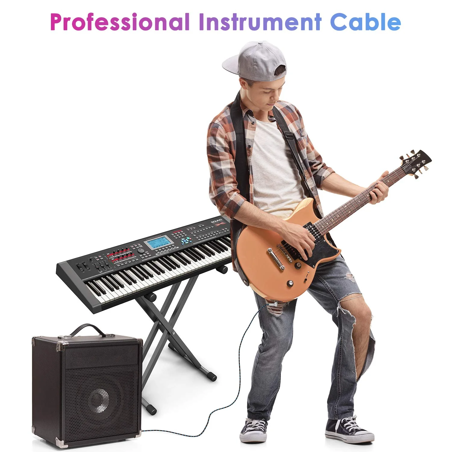Guitar Cable 10FT Instrument Cable Guitar Cord Electric Guitar Cable Guitar AMP Cord for Bass Guitar Keyboard 1/4 Inch Cable Right Angle Black Blue 1 Pack-Right Angle - Image 7