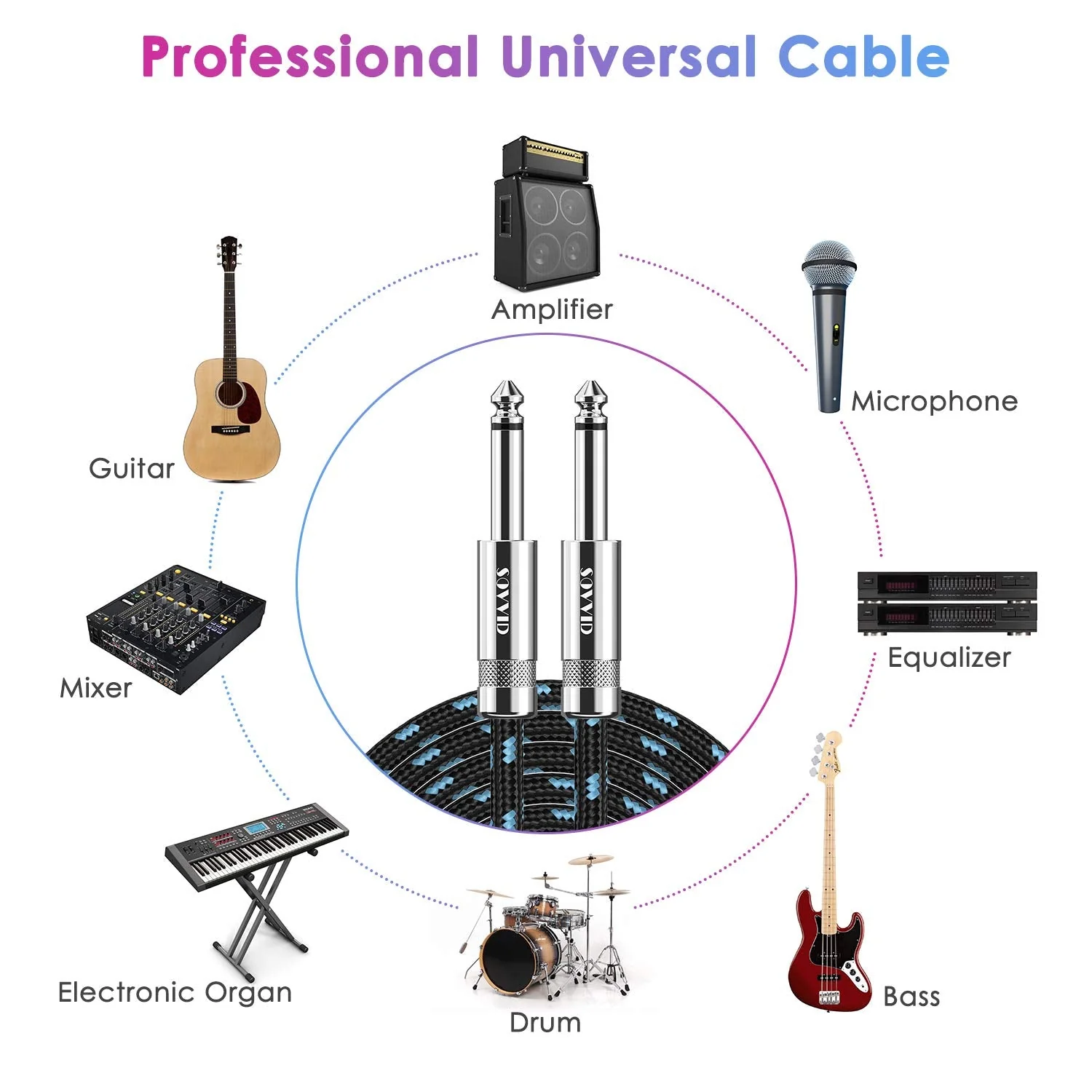 Guitar Cable 10FT Professional Instrument Cable Electric Guitar AMP Cord 1/4inch TS Cable for Guitar Bass Mandolin Keyboard and Pro Audio Straight Angle Black Blue - Image 2