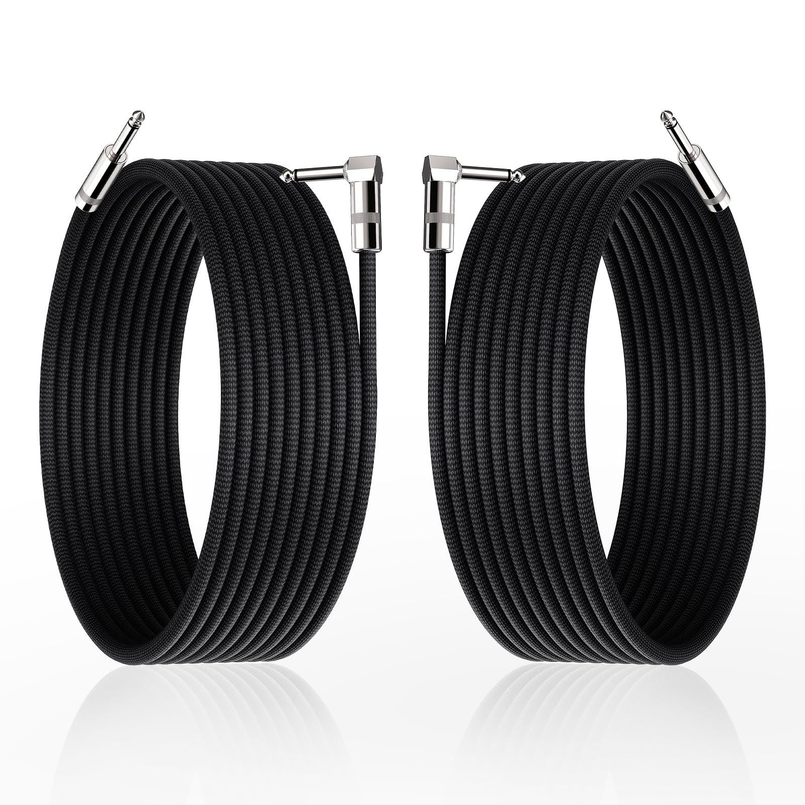 Guitar Cables 20FT, Amp Chord Electric Guitar Aux Amp Cord Braided, TS 1/4 Quarter Inch Straight to Right Angle Bass Instrument Cable Pro Audio (Black, 2Pack) 2 PACK