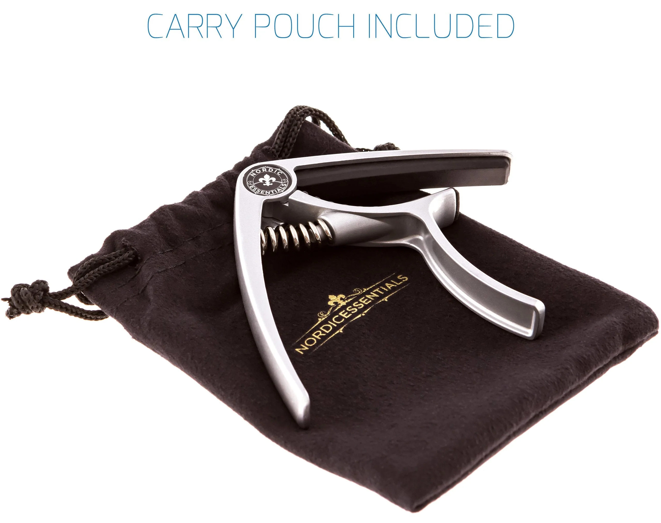 Guitar Capo Deluxe for Acoustic Guitars, Ukulele, Banjo, Mandolin, Bass - Made of Premium Quality Zinc Alloy for 6 & 12 String Instruments - Luxury Accessories by Nordic Essentials Classy Matte Silver - Image 3