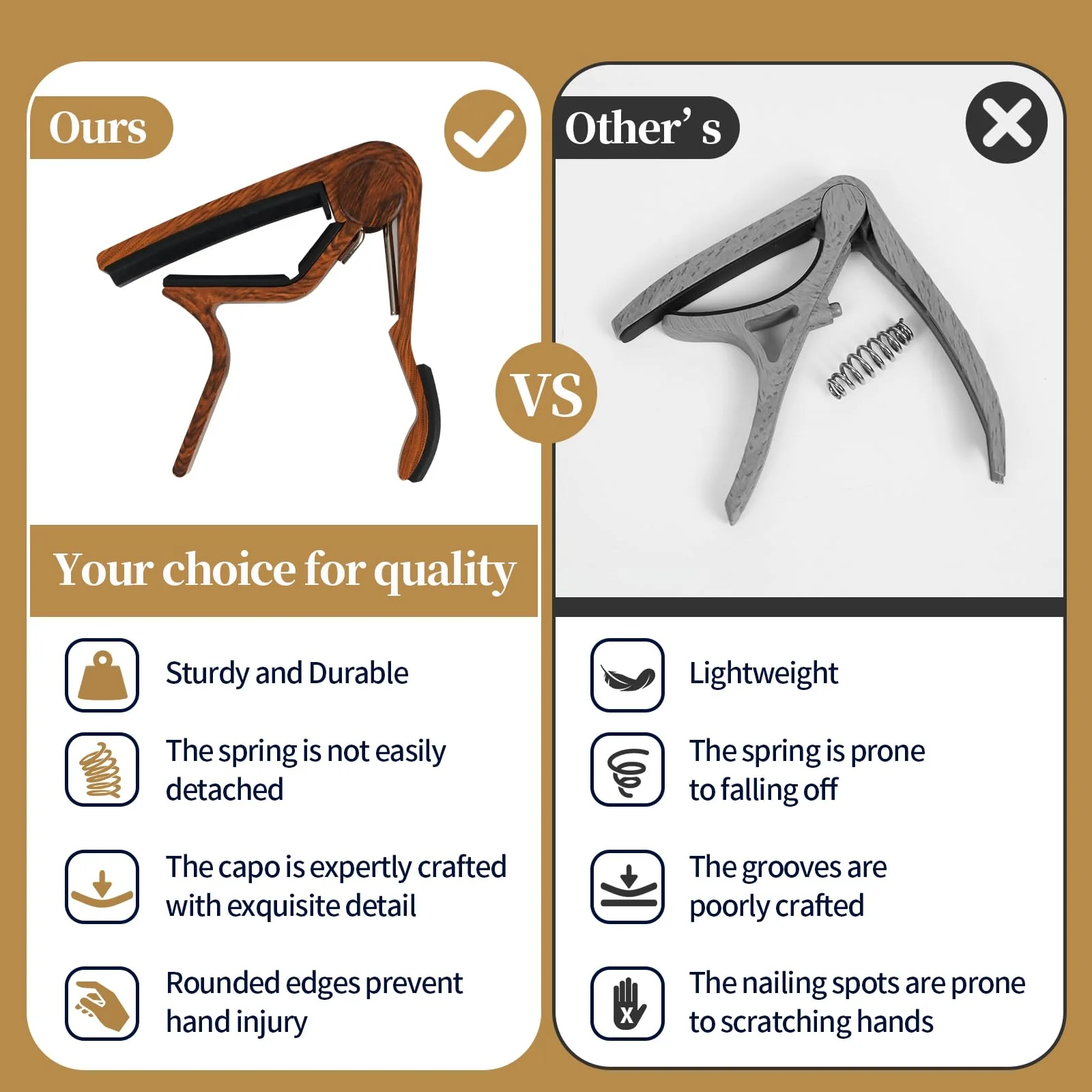 Guitar Capo Gift Set - Includes 2 Capos, 1 Pick Holder & 6 Picks - Personalized Gift for Acoustic Guitar 6 String, Electric Guitar & Bass Players (Rosewood & Black) Rosewood&Black - Image 4