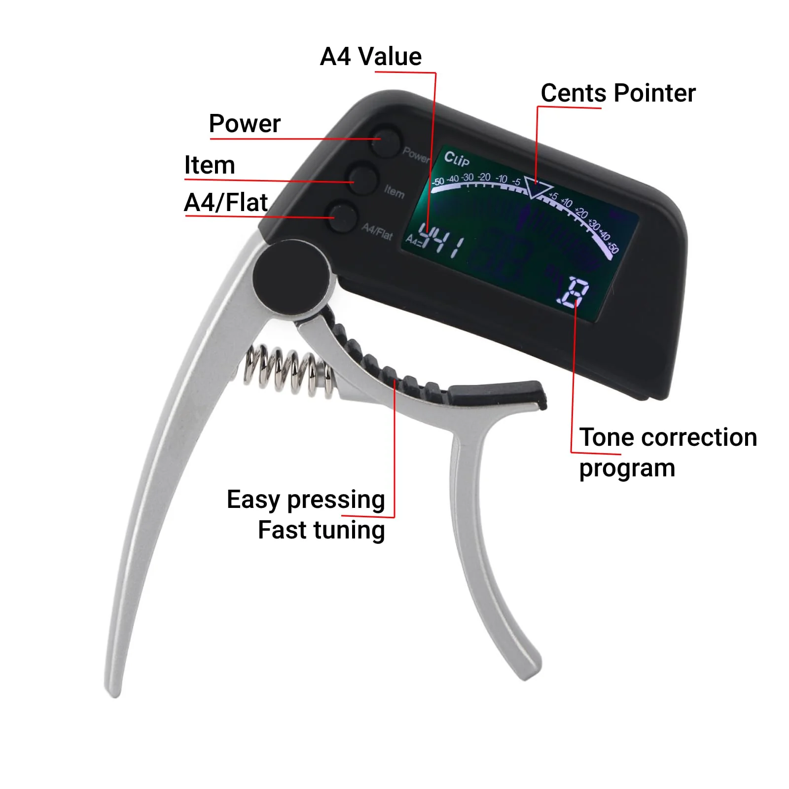 Guitar Capo Tuner 2 in 1 Clip on Tuner and Capo with Large LCD Display Accurate Tuning for Acoustic Electric Bass Ukulele Violin Banjo - Image 2
