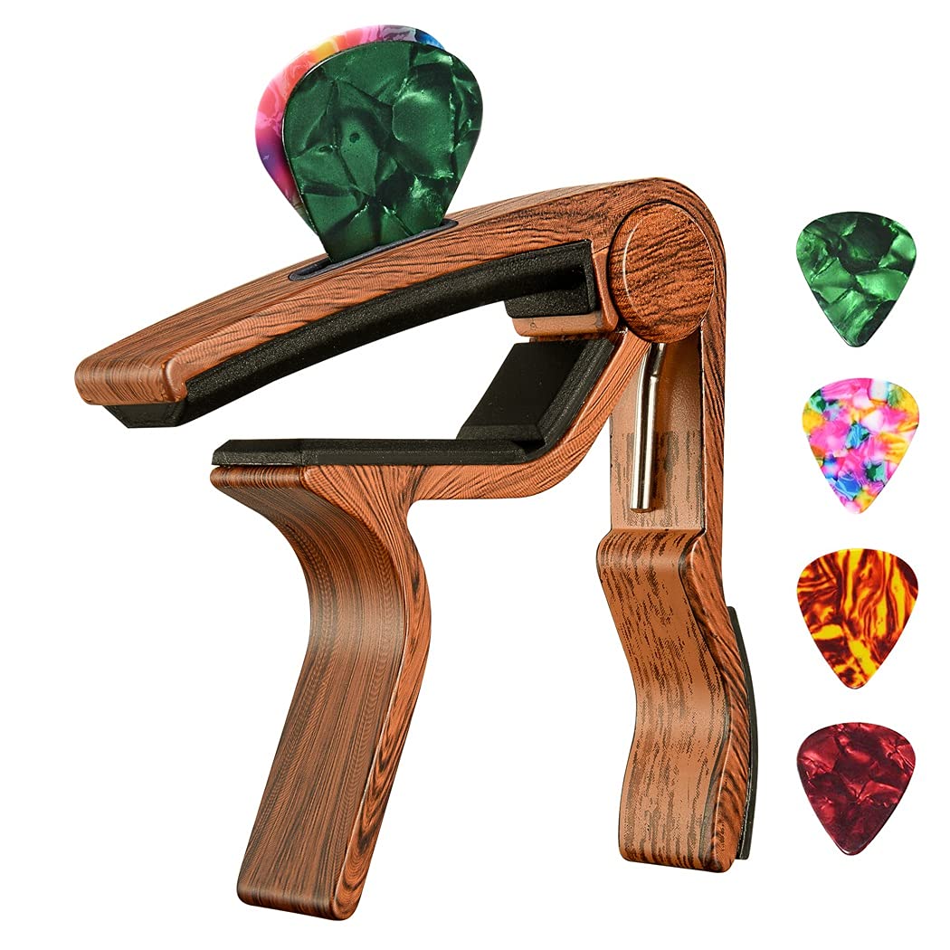 Guitar Capo, with Pick Holder Capo and Pick for Acoustic Electric Guitar,Ukulele Rosewood capo