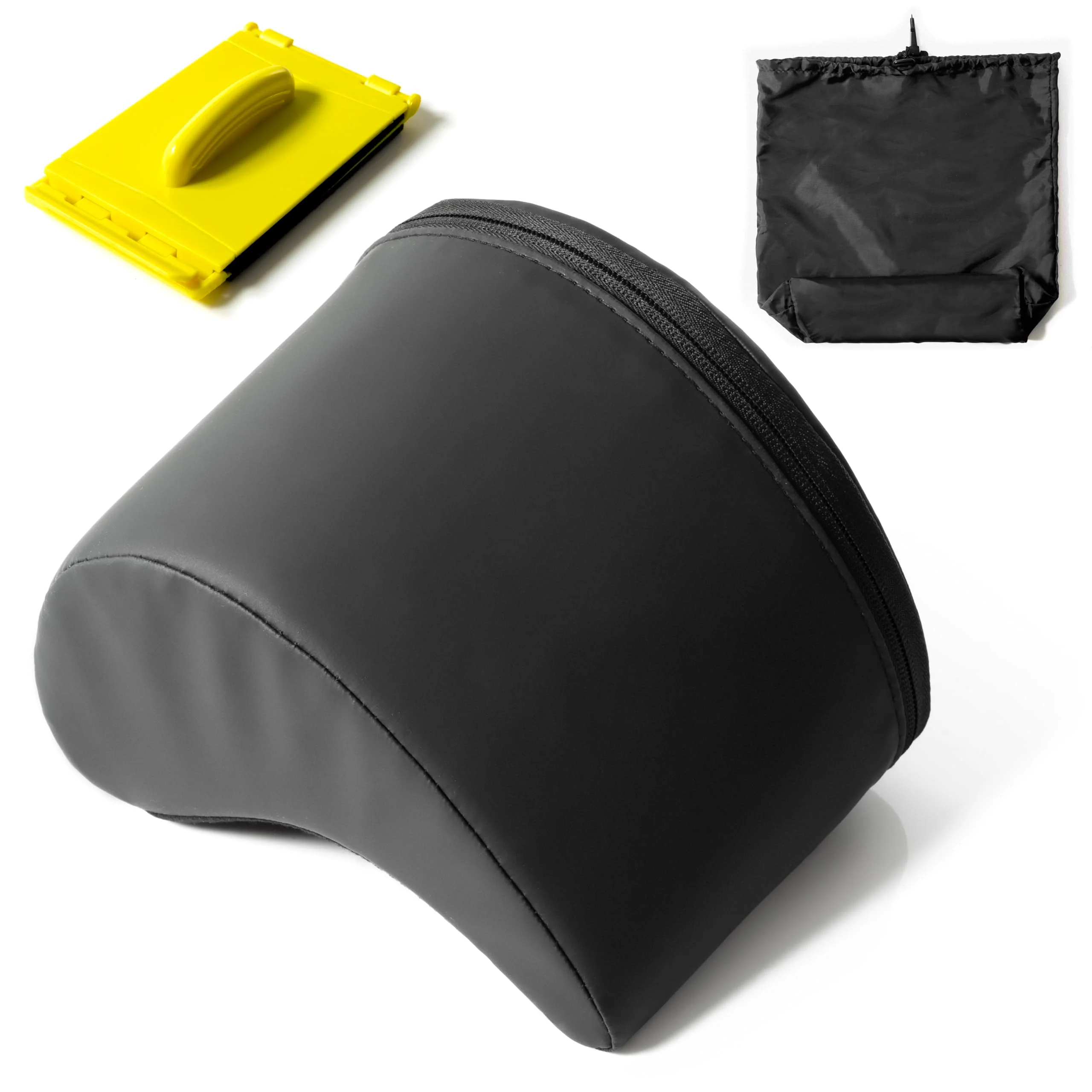 Guitar Cushion - Contoured Built In Sponge for Comfortable Support - Leg Strap -Durable PU Leather in Black - Classical Acoustic Bass & Electric - Complete Travel Bag & String Cleaner Tool