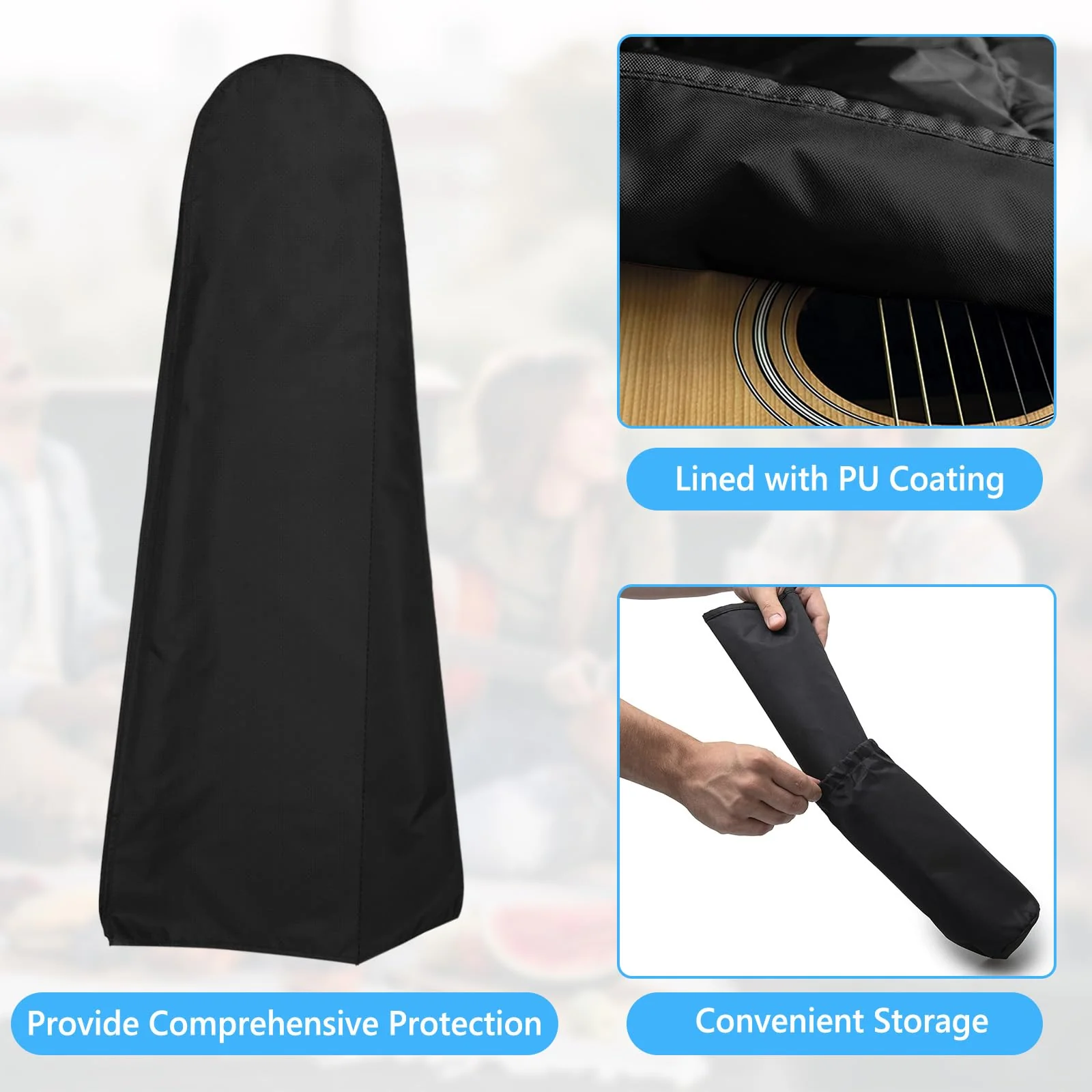 Guitar Dust Cover Protective and Storage for Acoustic Electric and Bass Guitars from Sun Dust Dirt UV Rays Moisture Water Resistant Oxford Fabrics 17"L x 5"W x 43"H Black 43 x 17 x 5 inches - Image 5