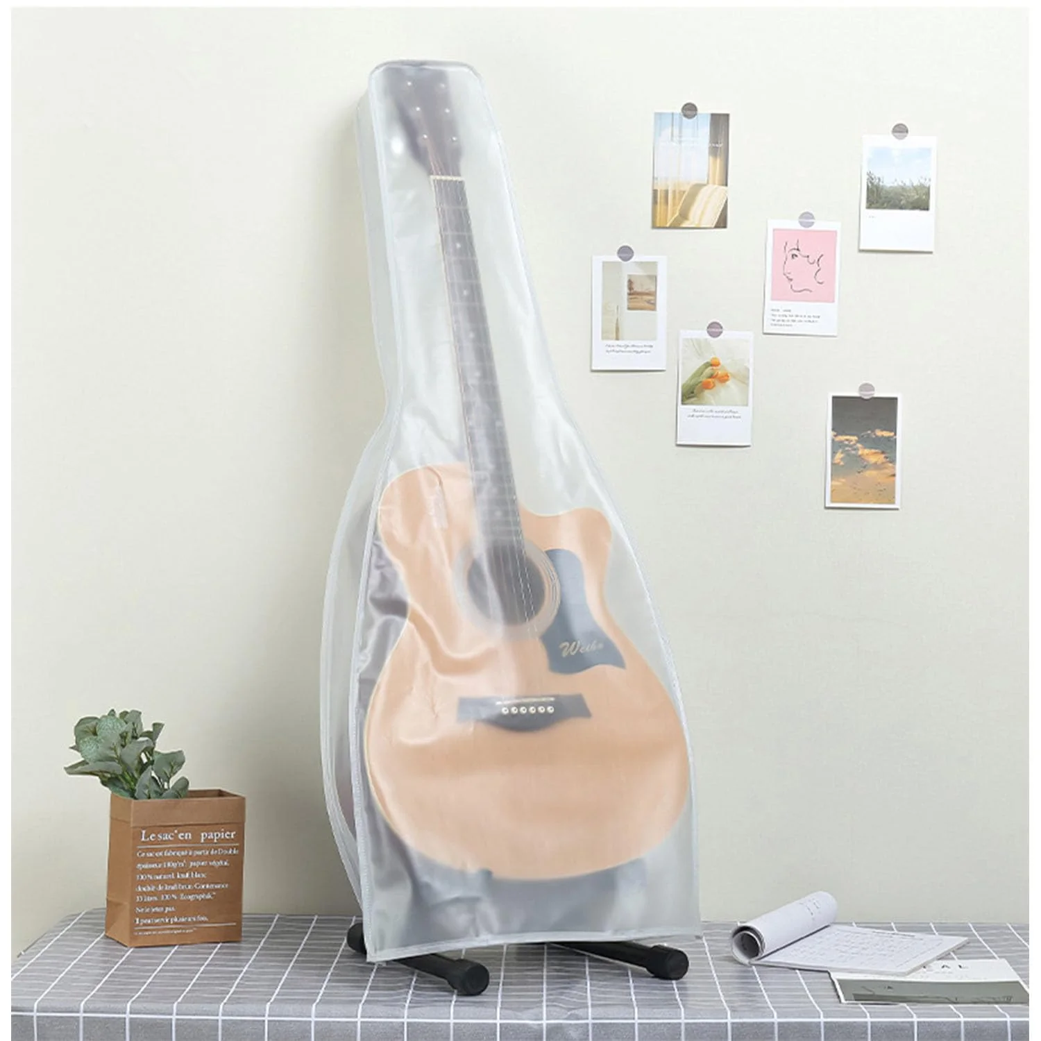 Guitar dust Cover wall mount Transparent Guitar Dust Cover PVC Frosted Fits Acoustic, Electric,ukuleleWater Resistant Dust Dirt Moisture (For Acoustic guitar) For Acoustic guitar - Image 4