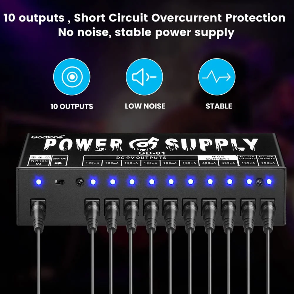 Guitar Effect Pedal 10 DC Output for 9V 12V 18V Pedals Power Supply with Short Circuit Overcurrent Protection Separate GD-01 - Image 4