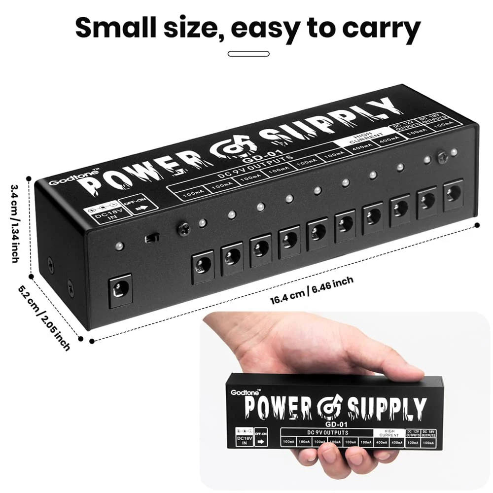 Guitar Effect Pedal 10 DC Output for 9V 12V 18V Pedals Power Supply with Short Circuit Overcurrent Protection Separate GD-01 - Image 7