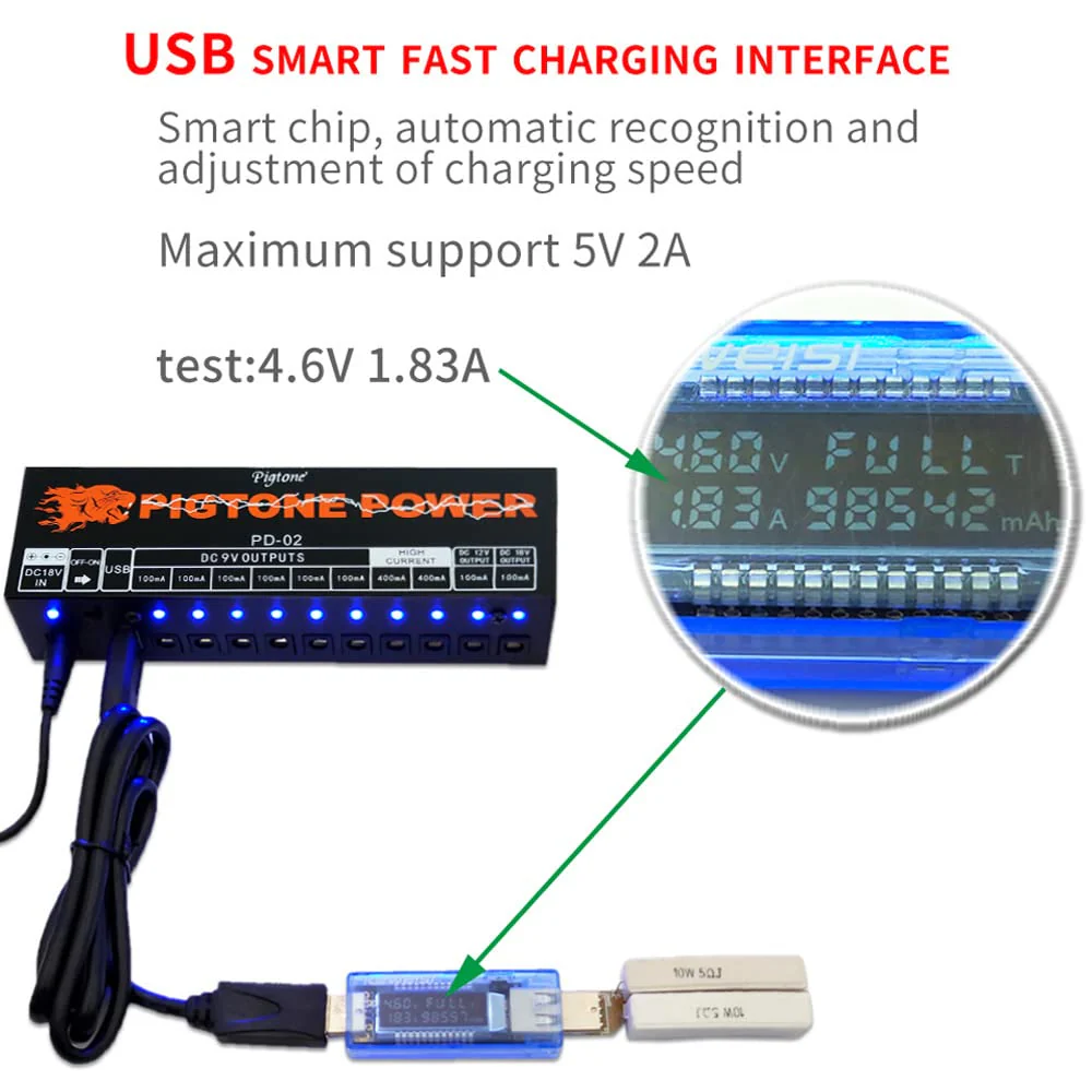 Guitar Effect Pedal 10 DC Outputs Power Supply for 9V 12V 18V Effects Pedals with USB (5V2A) PD-02 - Image 7