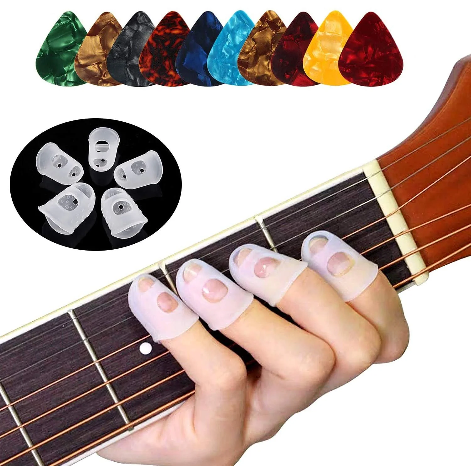 Guitar Fingertip Protectors - 40 Pcs Silicone Guitar Finger Guards Protection Covers Caps for Guitar Ukulele Bass, Sewing and Embroidery (5 Sizes) (Transparent) Transparent