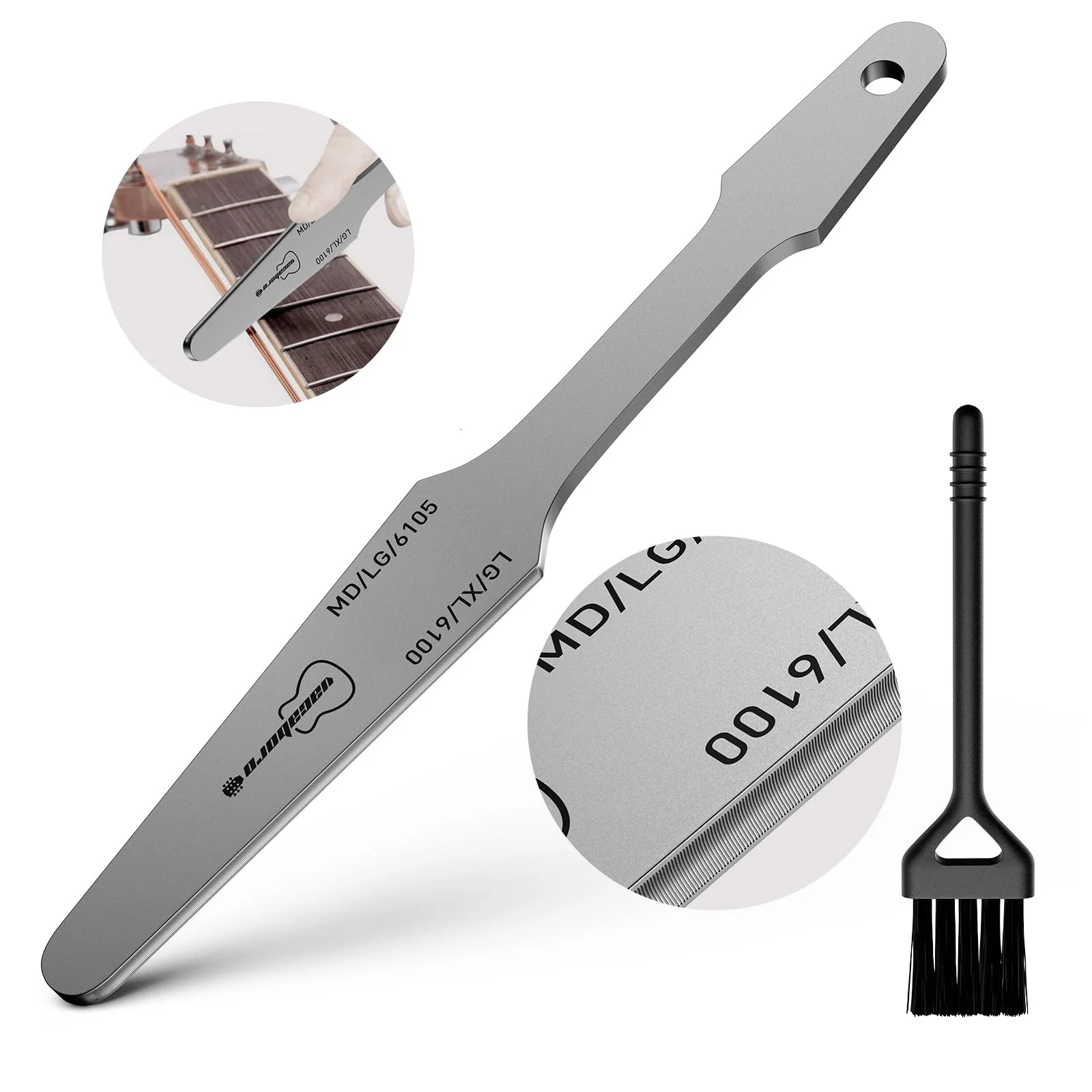 Guitar Fret File, Double-Side Fret Crowning File, Professional High Carbon Steel Design Fret File for Electric, Acoustic and Bass Guitars - MD, LG, XL Frets with Clean brush fret file with clean brush