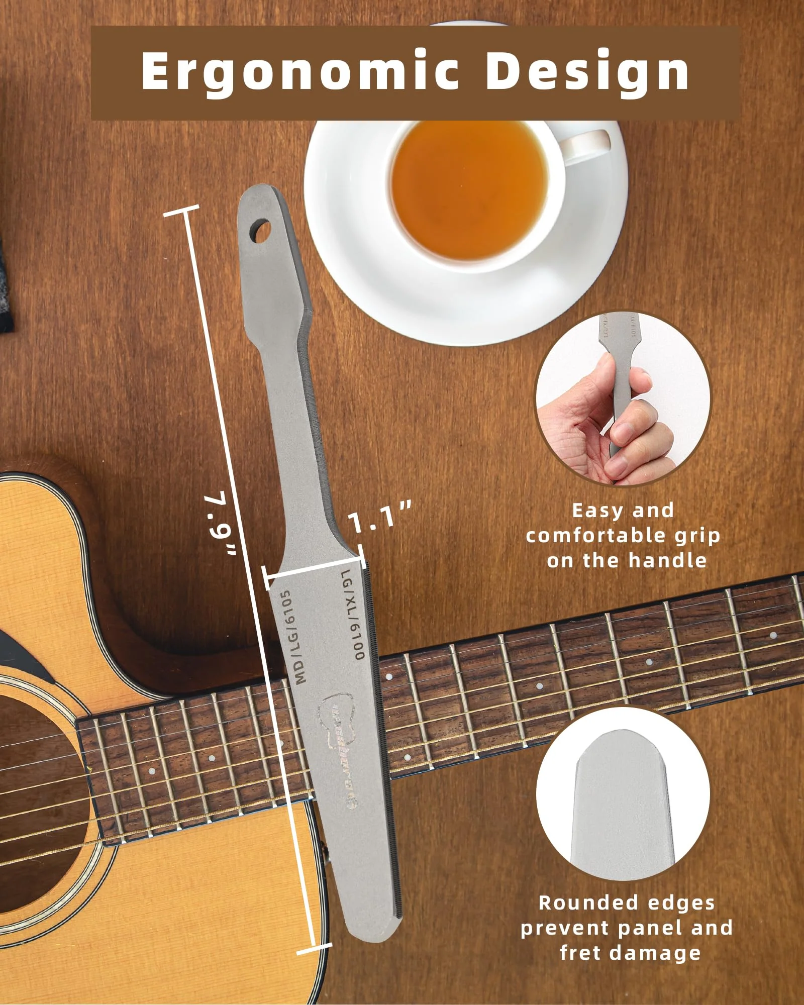 Guitar Fret File, Double-Side Fret Crowning File, Professional High Carbon Steel Design Fret File for Electric, Acoustic and Bass Guitars - MD, LG, XL Frets with Clean brush fret file with clean brush - Image 2
