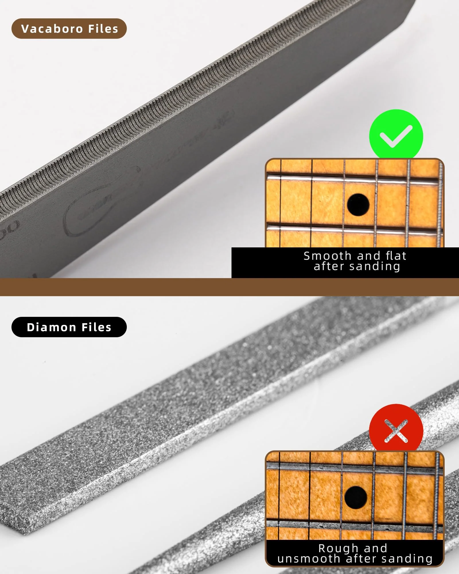 Guitar Fret File, Double-Side Fret Crowning File, Professional High Carbon Steel Design Fret File for Electric, Acoustic and Bass Guitars - MD, LG, XL Frets with Clean brush fret file with clean brush - Image 5