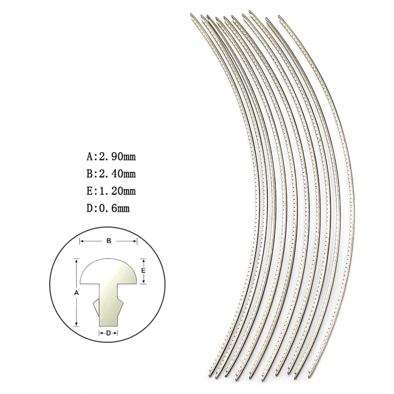 Guitar Fret Wires Stainless Steel 2.4mm 260mm Length Fret Wire Set Guitar Fingerboard Guitar Parts Accessory Replacement, for Bass Electric Guitar Classical Acoustic Guitar, 10pcs Stainless Steel 10PCS 2.4mm - Image 2